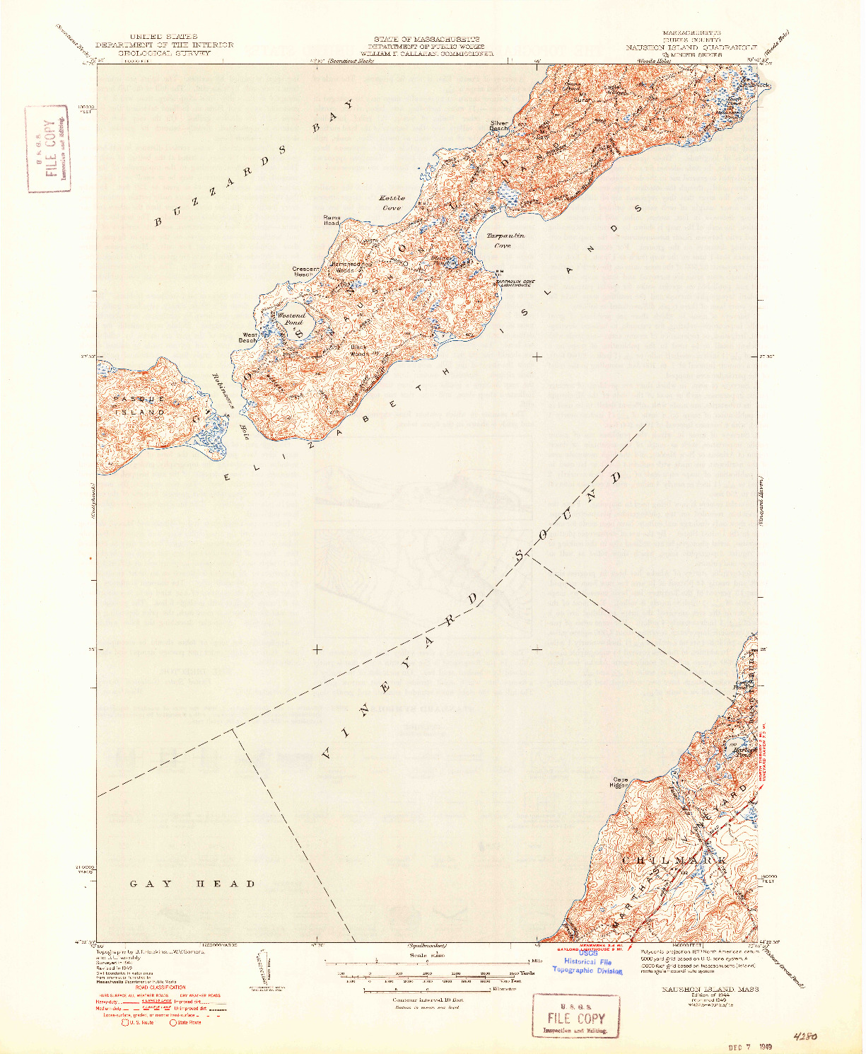 USGS 1:31680-SCALE QUADRANGLE FOR NAUSHON ISLAND, MA 1944