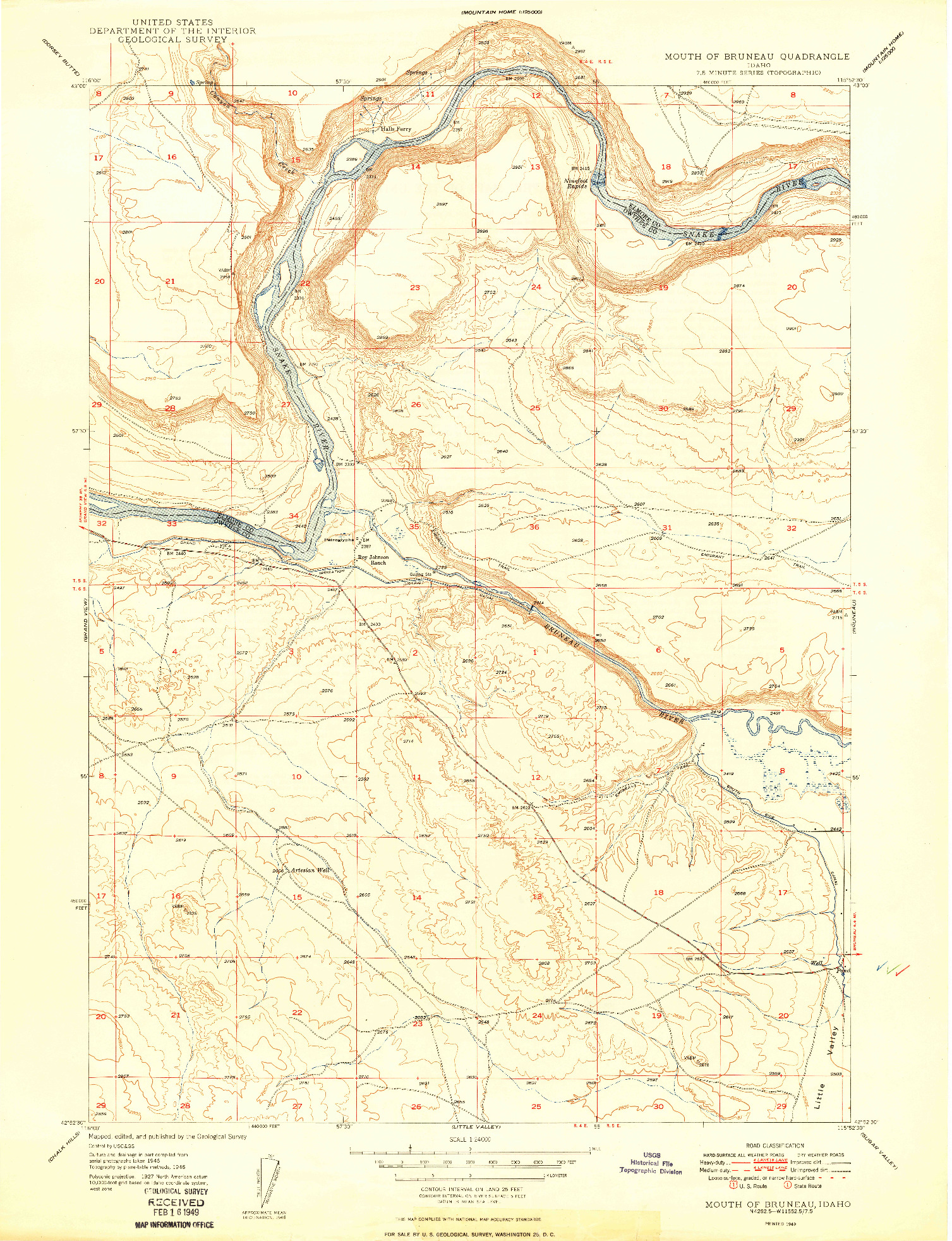 USGS 1:24000-SCALE QUADRANGLE FOR MOUTH OF BRUNEAU, ID 1949