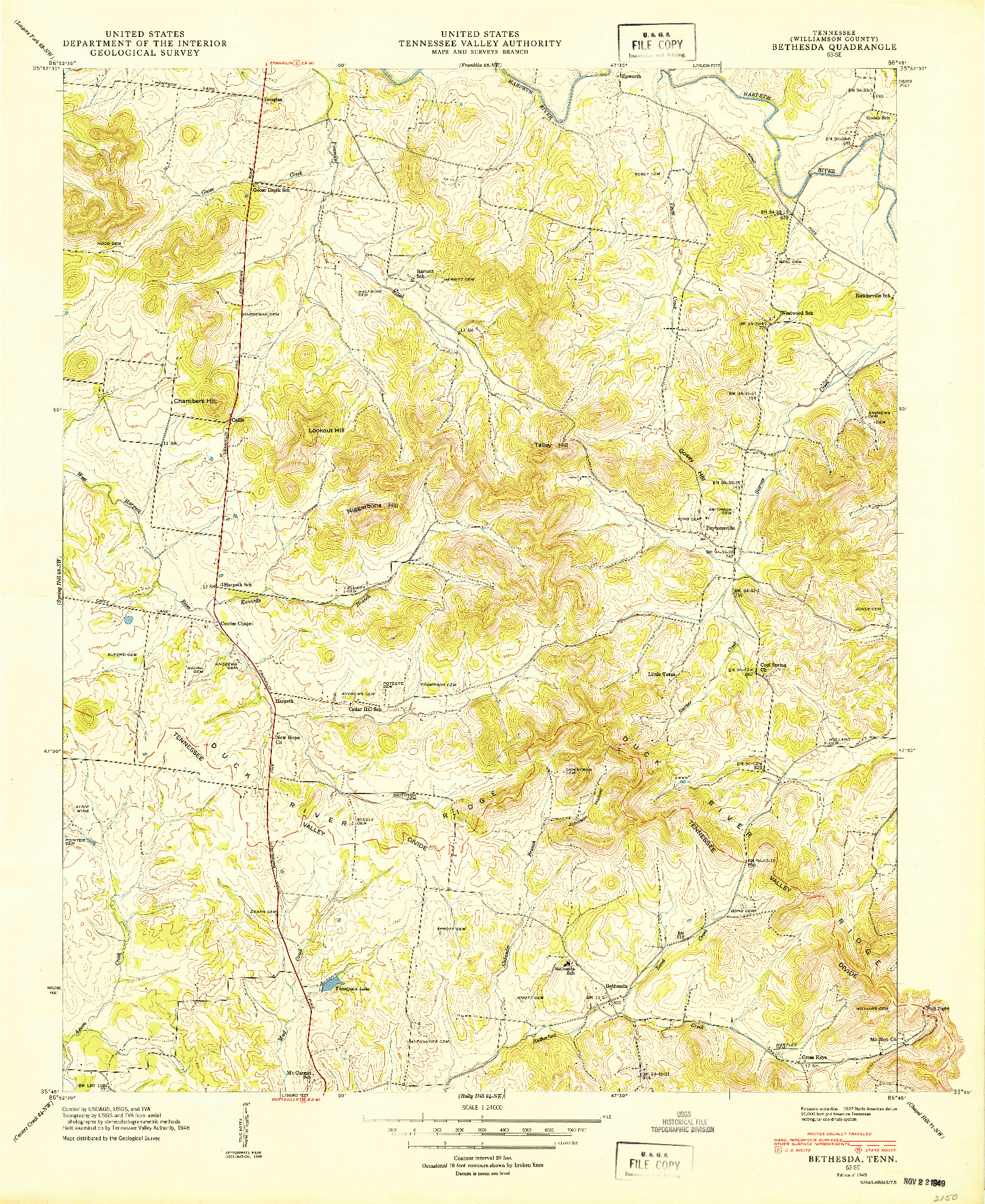 USGS 1:24000-SCALE QUADRANGLE FOR BETHESDA, TN 1949