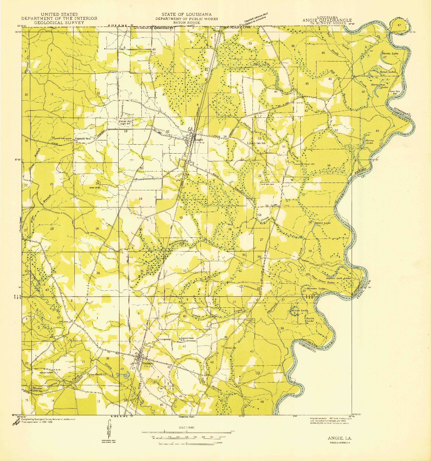 USGS 1:31680-SCALE QUADRANGLE FOR ANGIE, LA 1949