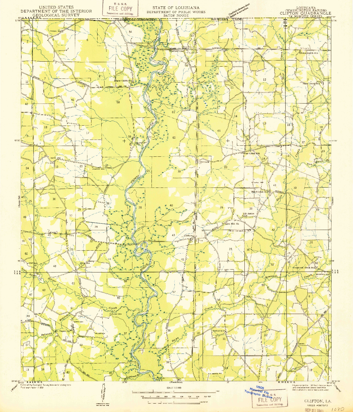 USGS 1:31680-SCALE QUADRANGLE FOR CLIFTON, LA 1939