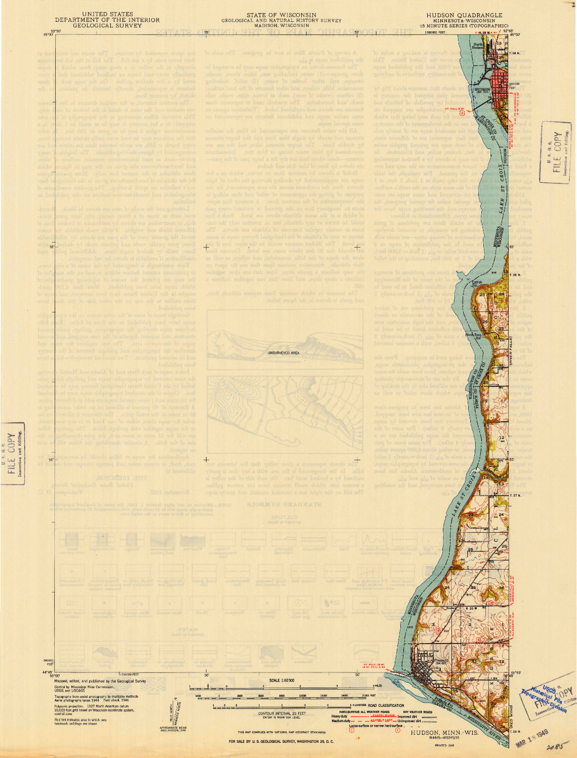 USGS 1:62500-SCALE QUADRANGLE FOR HUDSON, MN 1949