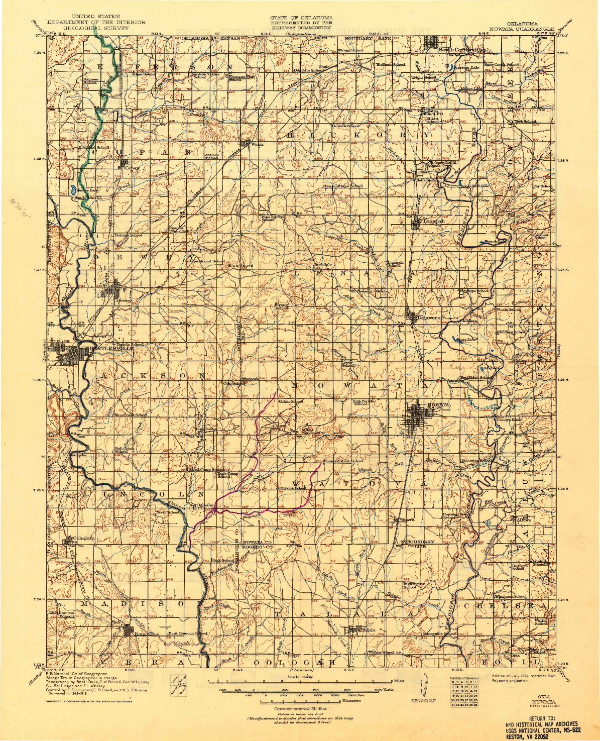 USGS 1:125000-SCALE QUADRANGLE FOR NOWATA, OK 1914