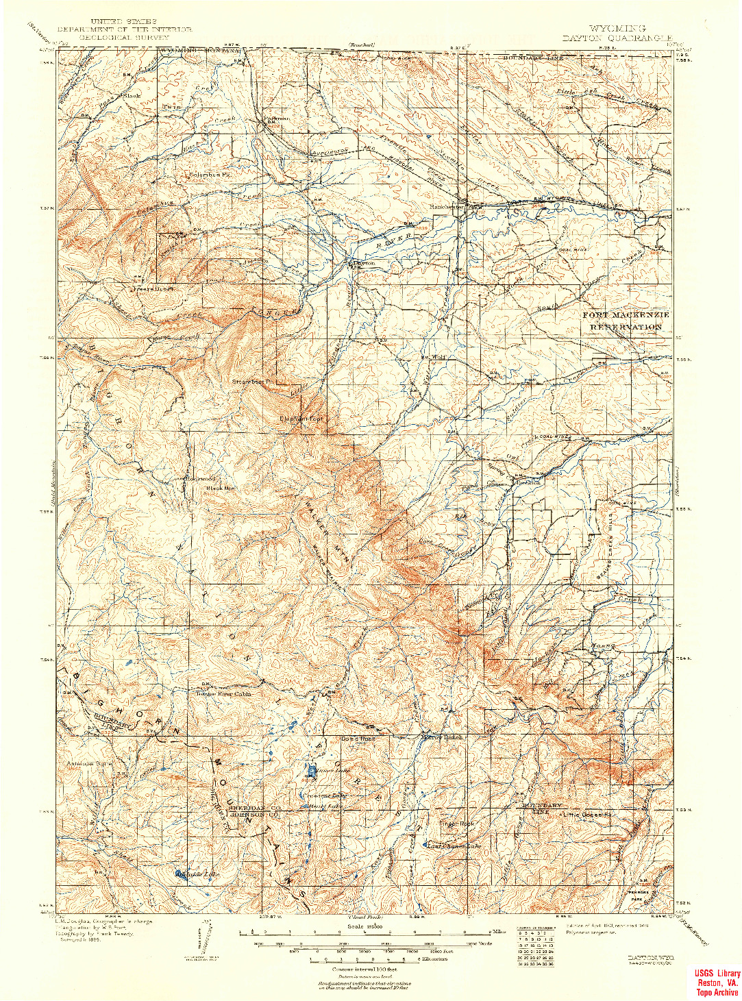 USGS 1:125000-SCALE QUADRANGLE FOR DAYTON, WY 1901