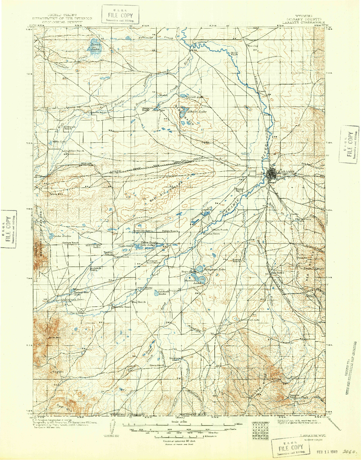 USGS 1:125000-SCALE QUADRANGLE FOR LARAMIE, WY 1908