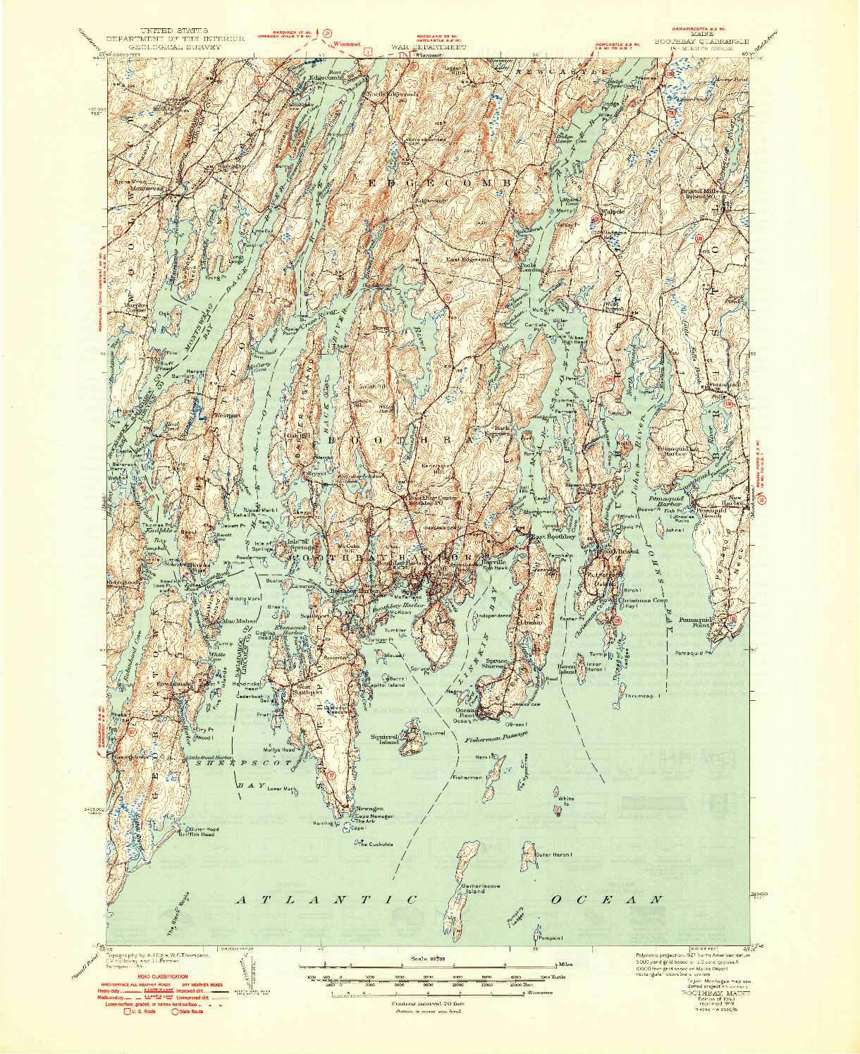 USGS 1:62500-SCALE QUADRANGLE FOR BOOTHBAY, ME 1943