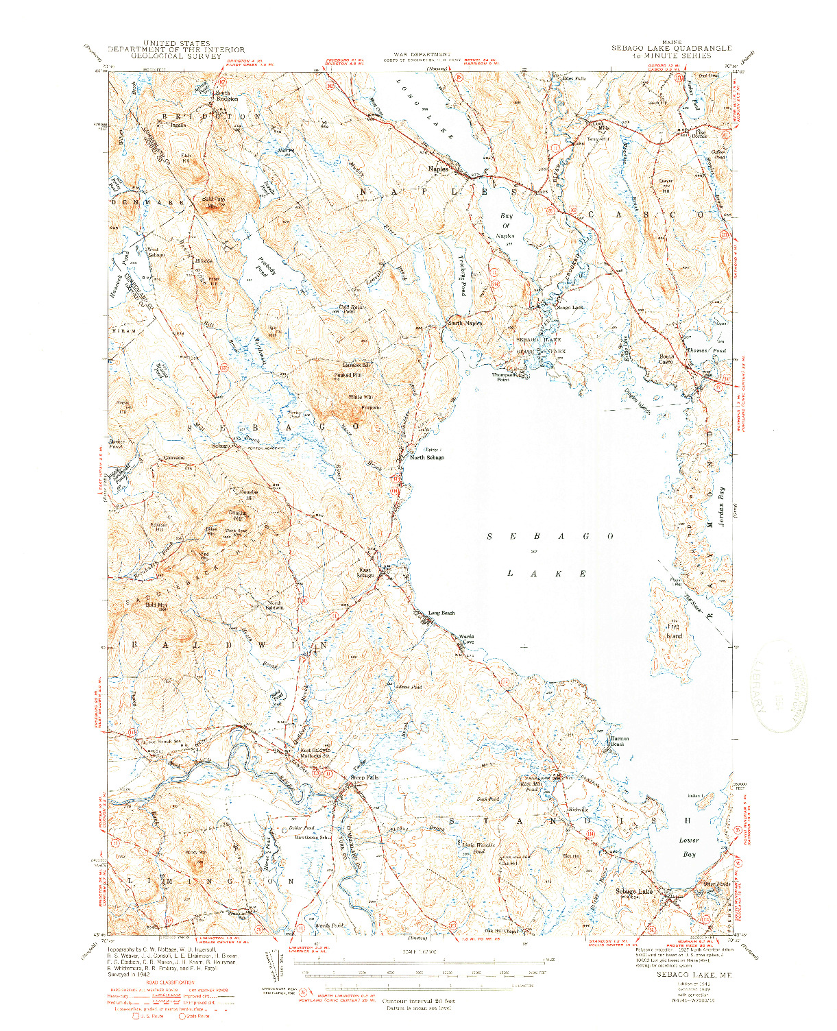 USGS 1:62500-SCALE QUADRANGLE FOR SEBAGO LAKE, ME 1943