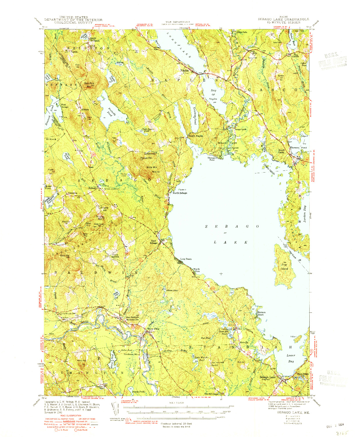 USGS 1:62500-SCALE QUADRANGLE FOR SEBAGO LAKE, ME 1943