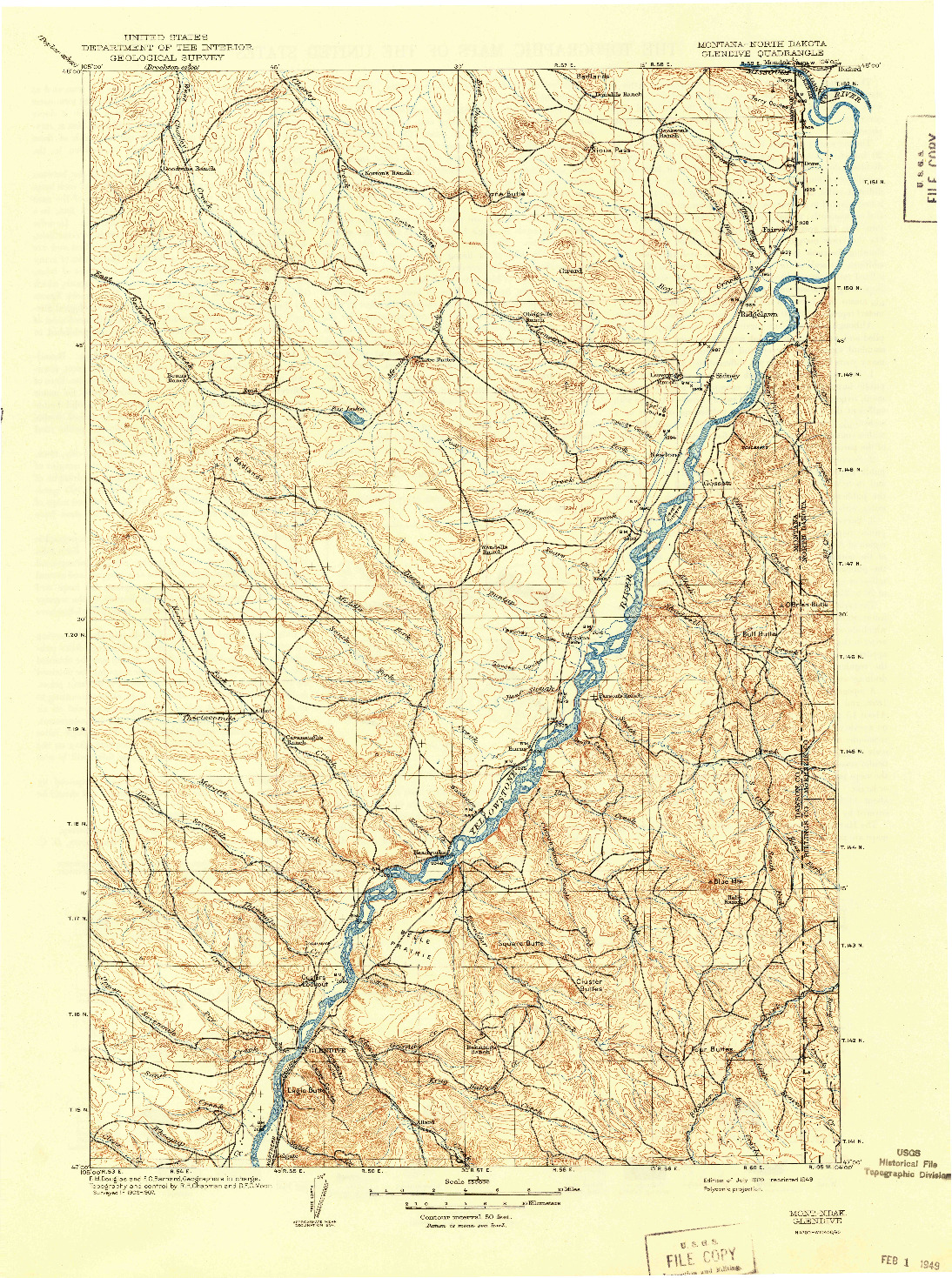 USGS 1:250000-SCALE QUADRANGLE FOR GLENDIVE, MT 1909