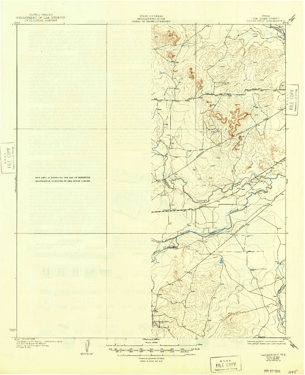 USGS 1:62500-SCALE QUADRANGLE FOR TANKERSLY, TX 1928