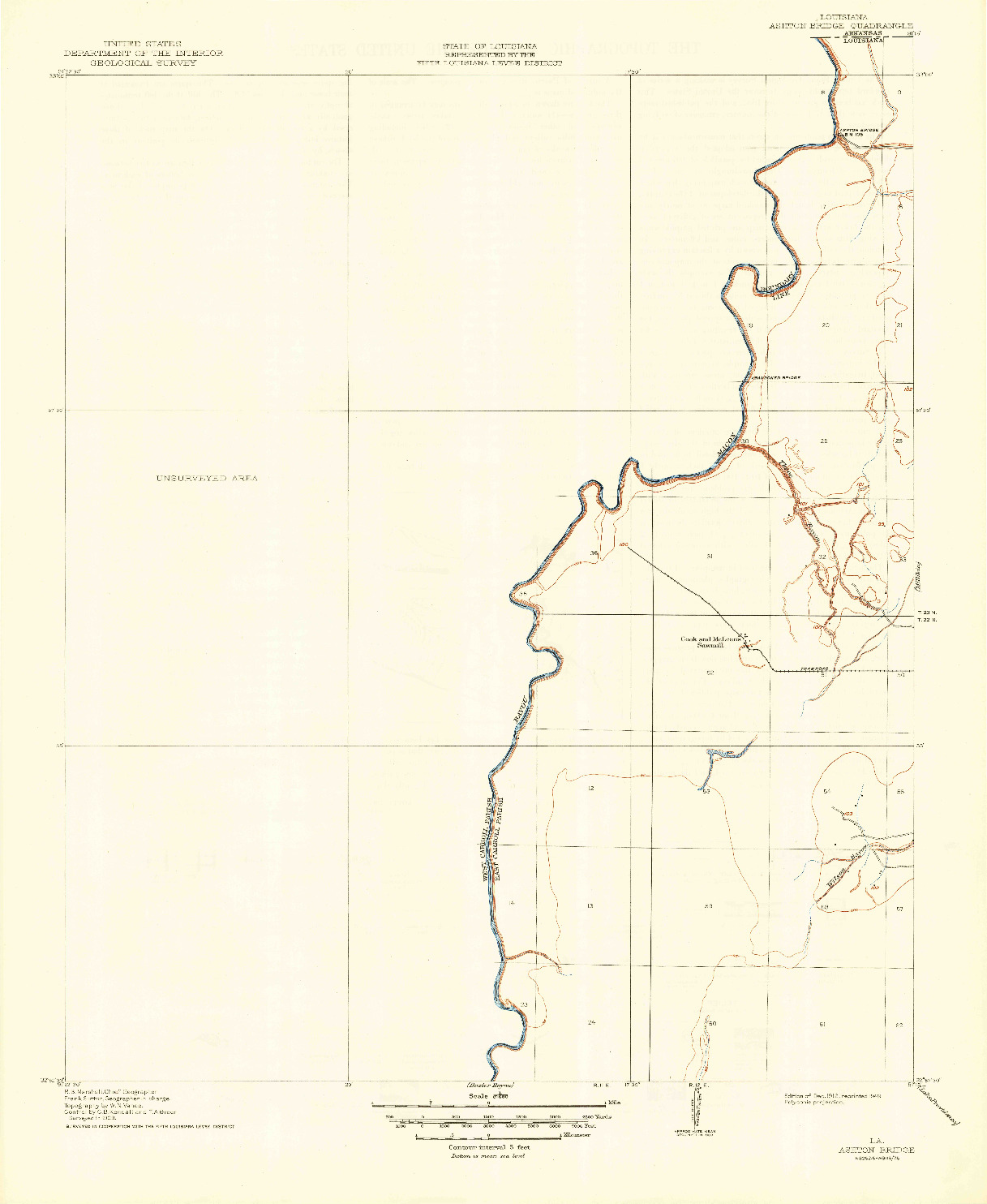 USGS 1:31680-SCALE QUADRANGLE FOR ASHTON BRIDGE, LA 1912