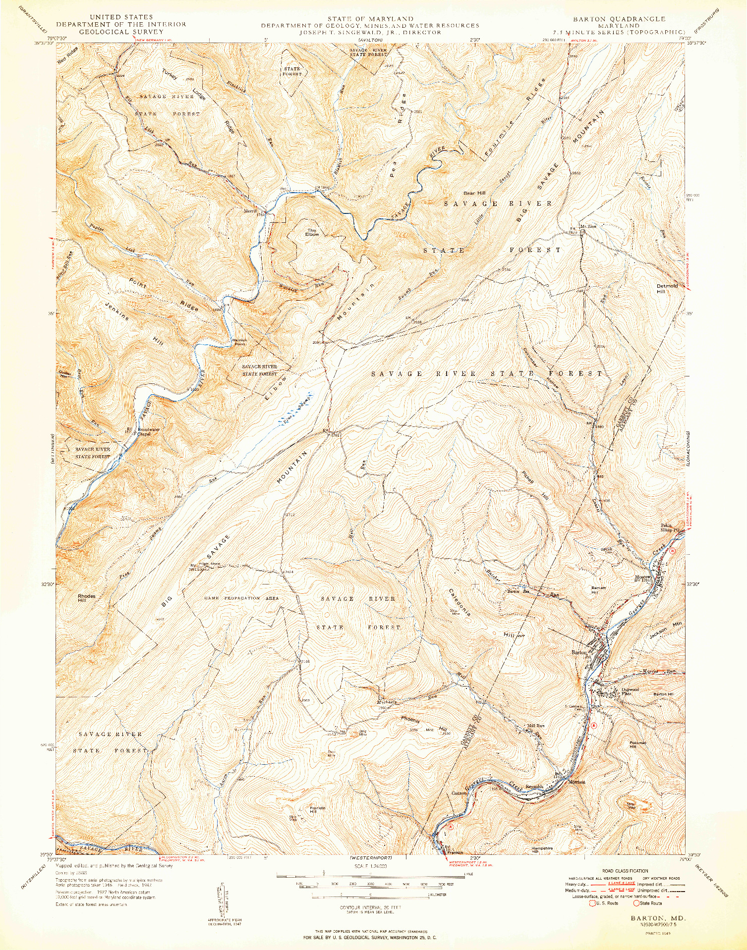 USGS 1:24000-SCALE QUADRANGLE FOR BARTON, MD 1949