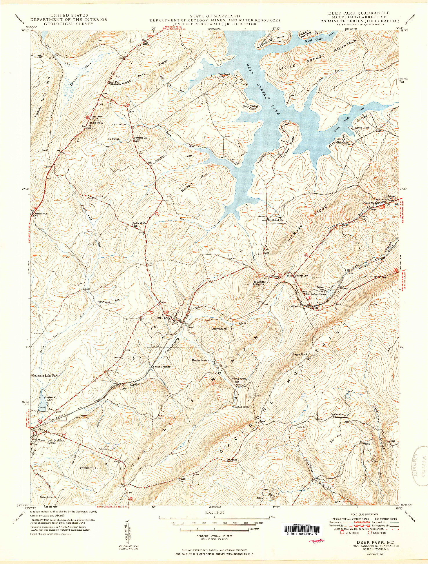 USGS 1:24000-SCALE QUADRANGLE FOR DEER PARK, MD 1949