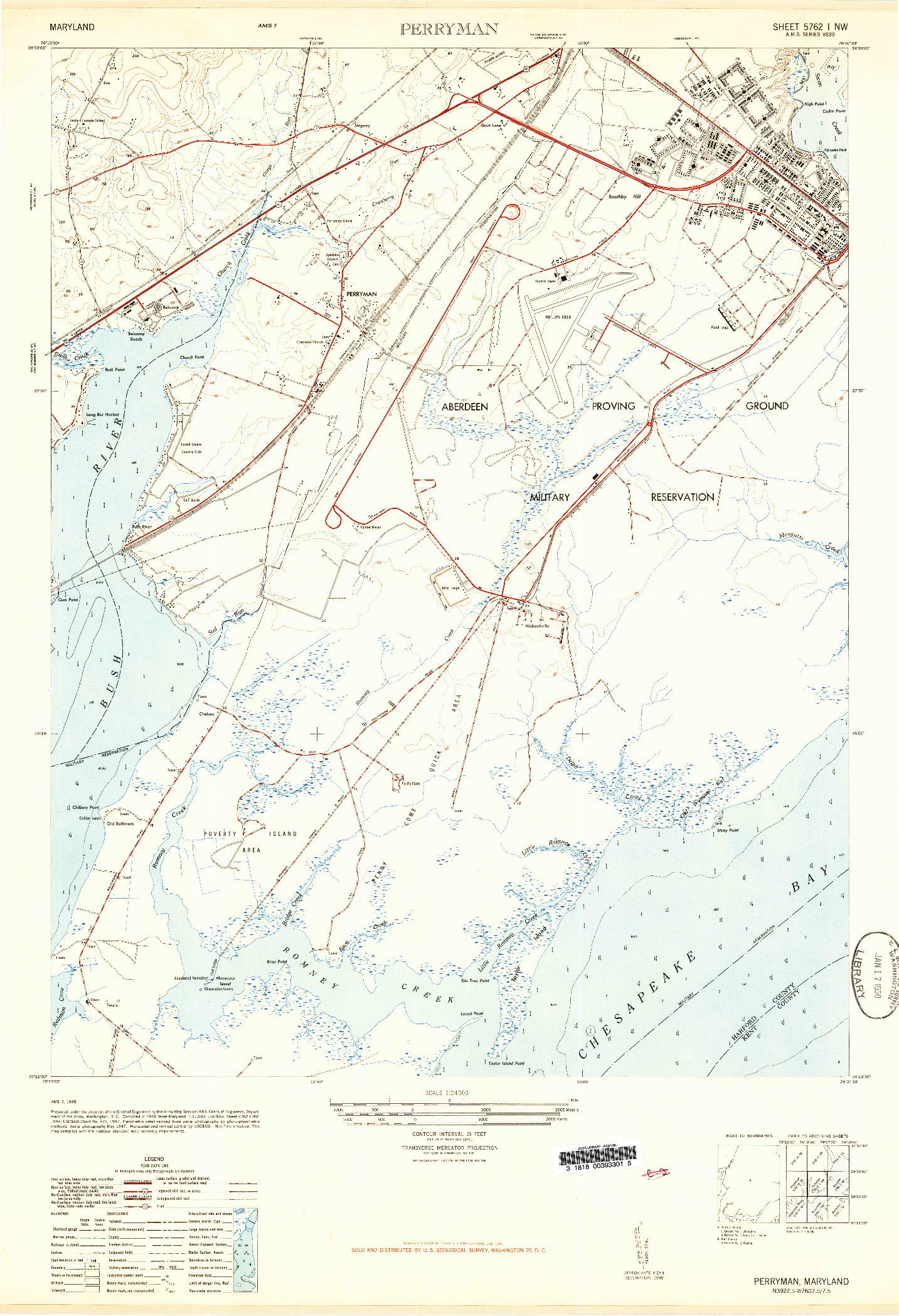 USGS 1:24000-SCALE QUADRANGLE FOR PERRYMAN, MD 1949