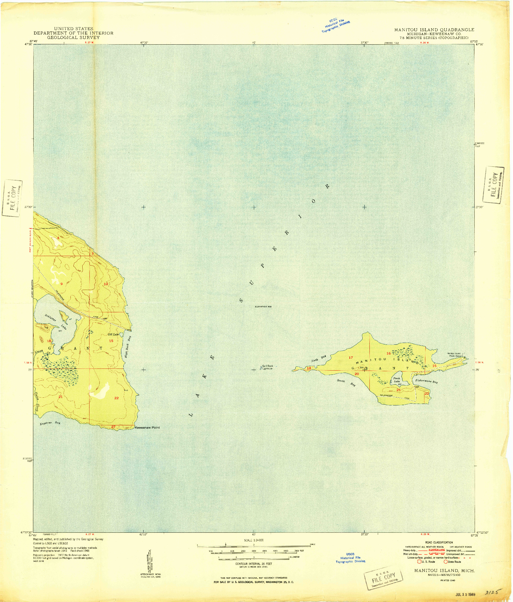USGS 1:24000-SCALE QUADRANGLE FOR MANITOU ISLAND, MI 1949