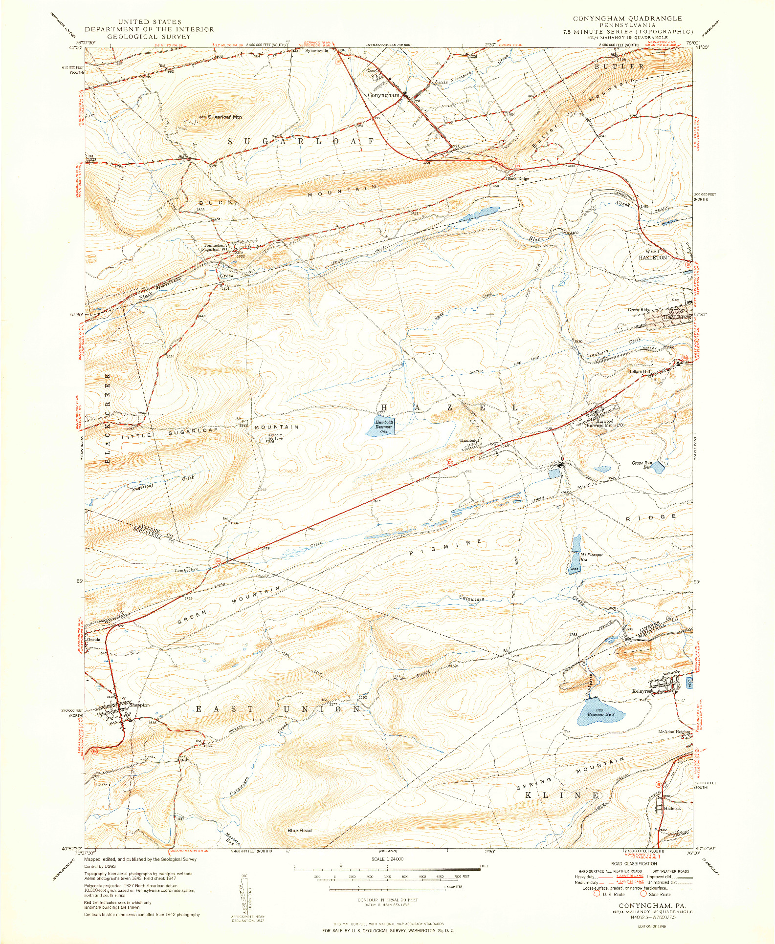 USGS 1:24000-SCALE QUADRANGLE FOR CONYNGHAM, PA 1949
