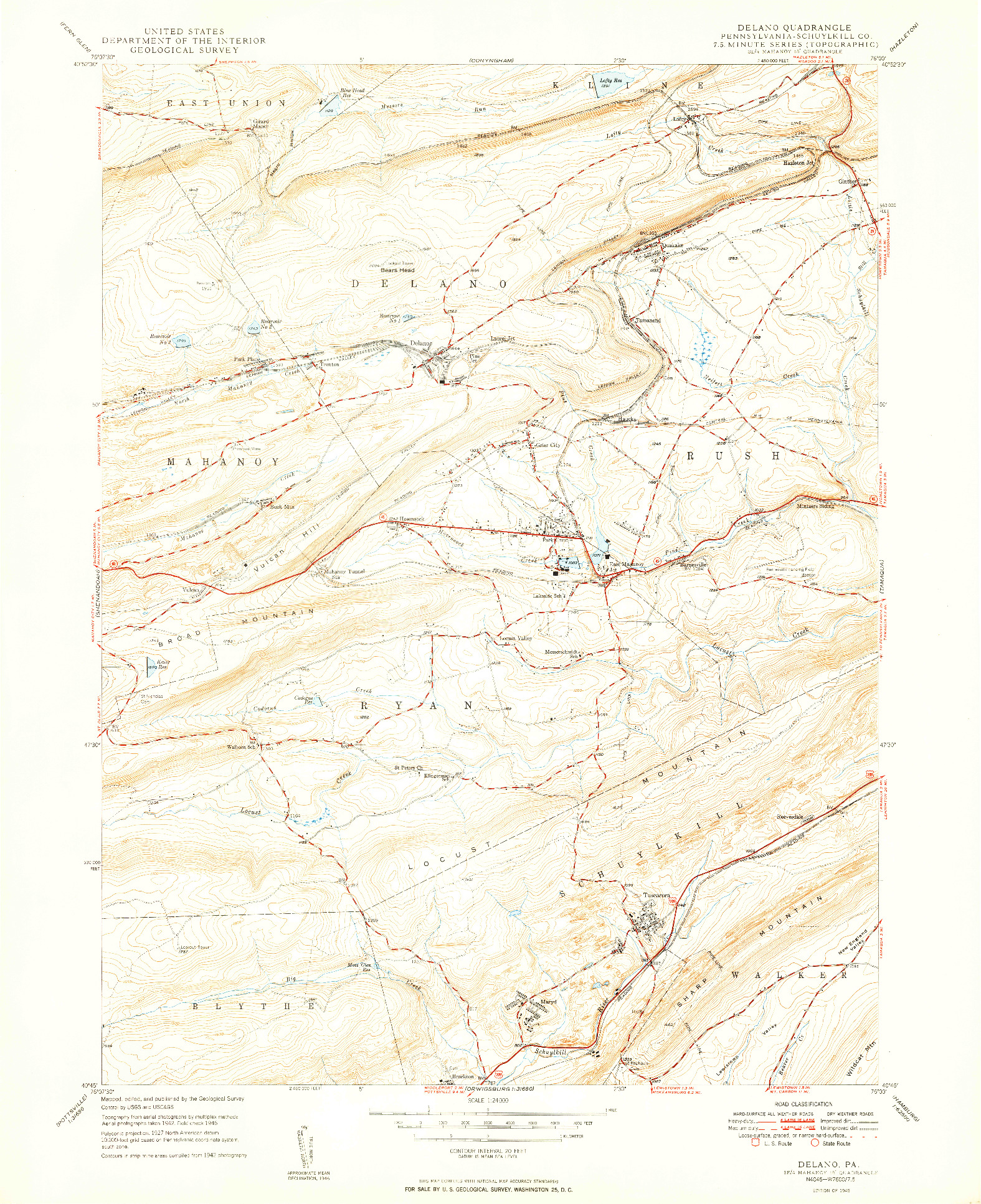 USGS 1:24000-SCALE QUADRANGLE FOR DELANO, PA 1949