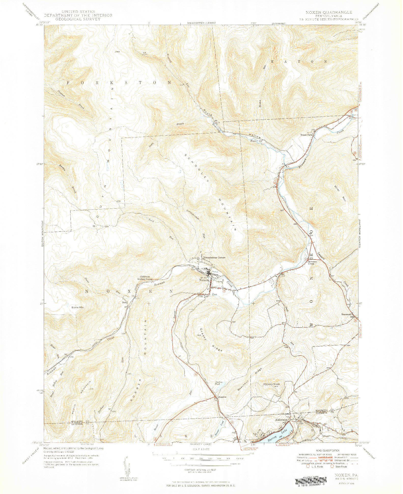 USGS 1:24000-SCALE QUADRANGLE FOR NOXEN, PA 1949