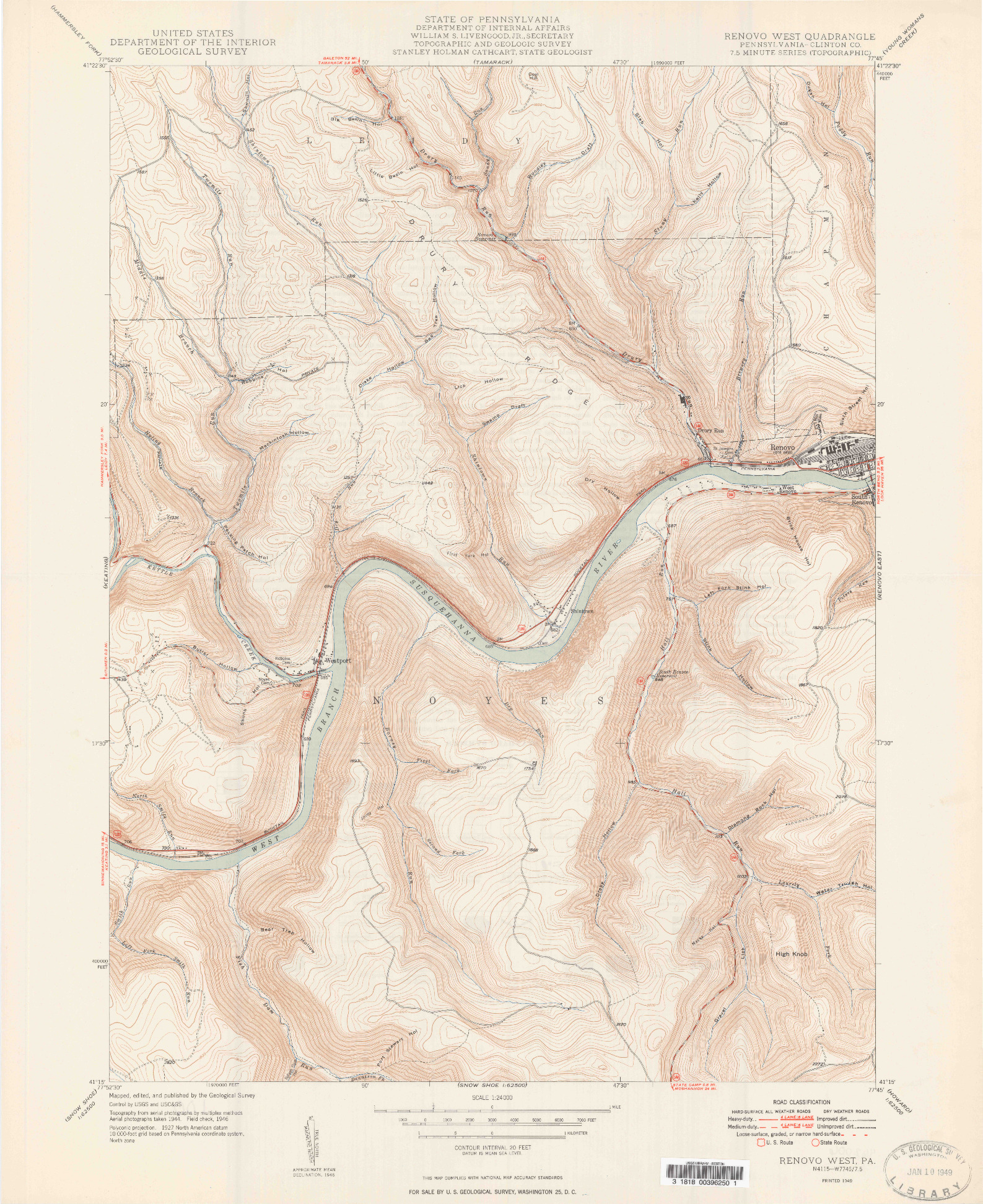 USGS 1:24000-SCALE QUADRANGLE FOR RENOVO WEST, PA 1949