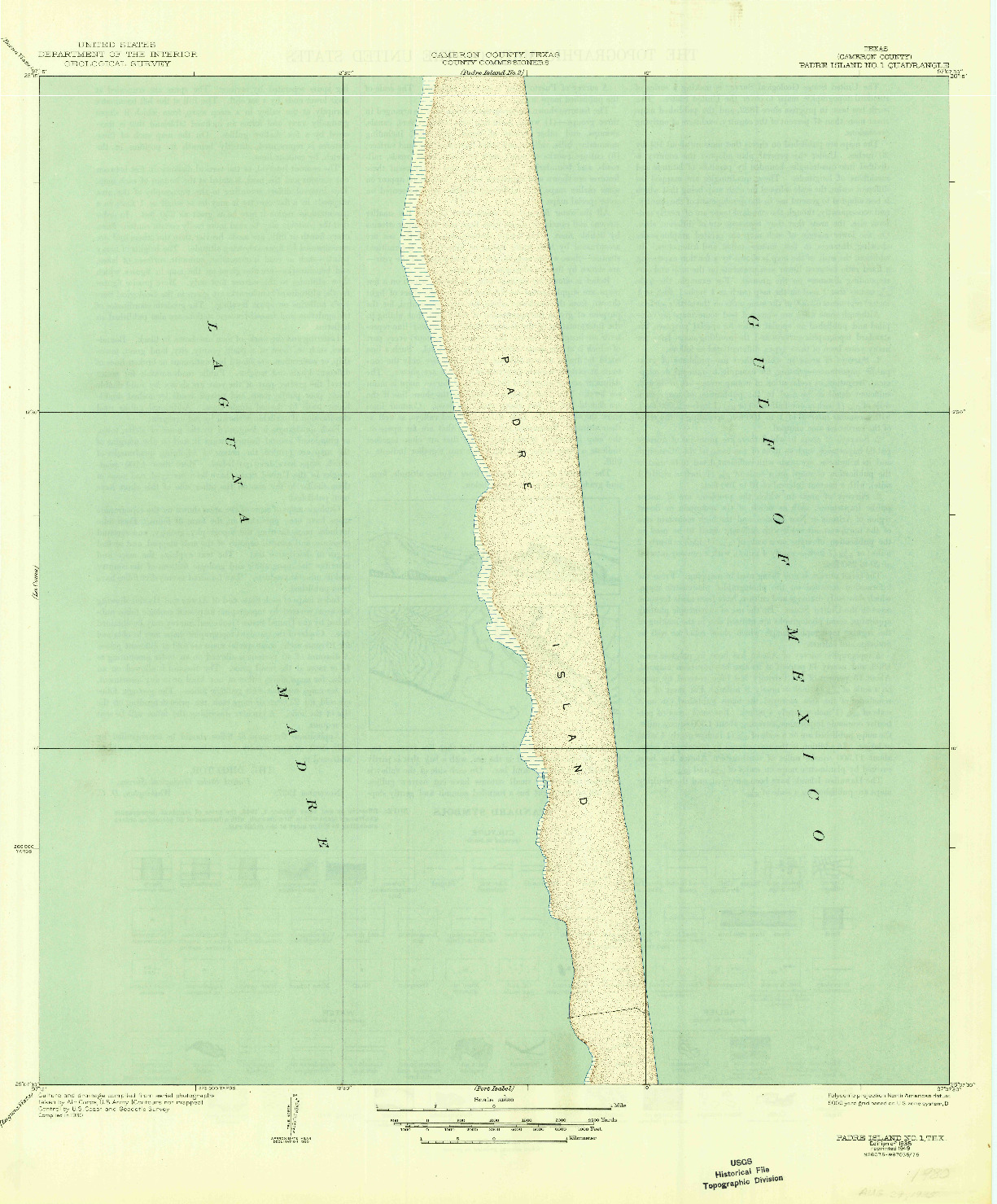 USGS 1:31680-SCALE QUADRANGLE FOR PADRE ISLAND NO 1, TX 1935