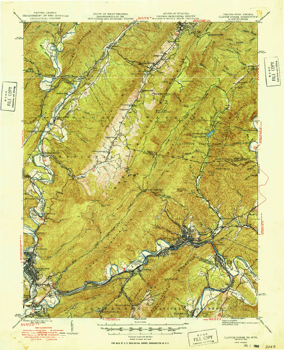 USGS 1:62500-SCALE QUADRANGLE FOR CLIFTON FORGE, WV 1949