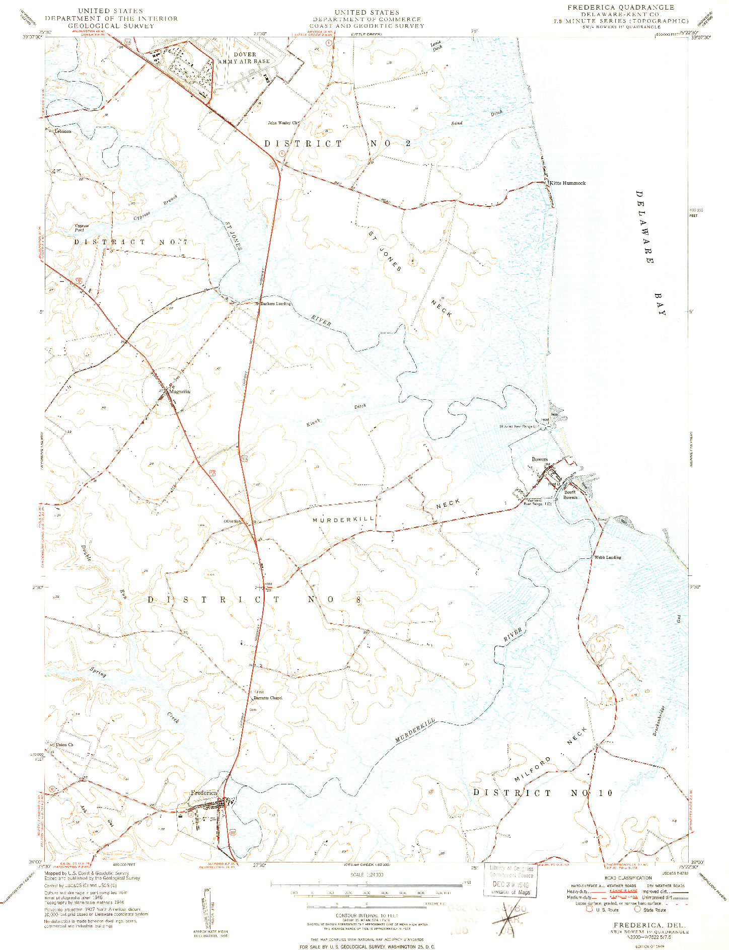 USGS 1:24000-SCALE QUADRANGLE FOR FREDERICA, DE 1949