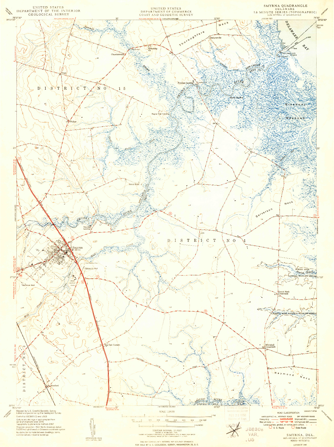 USGS 1:24000-SCALE QUADRANGLE FOR SMYRNA, DE 1949