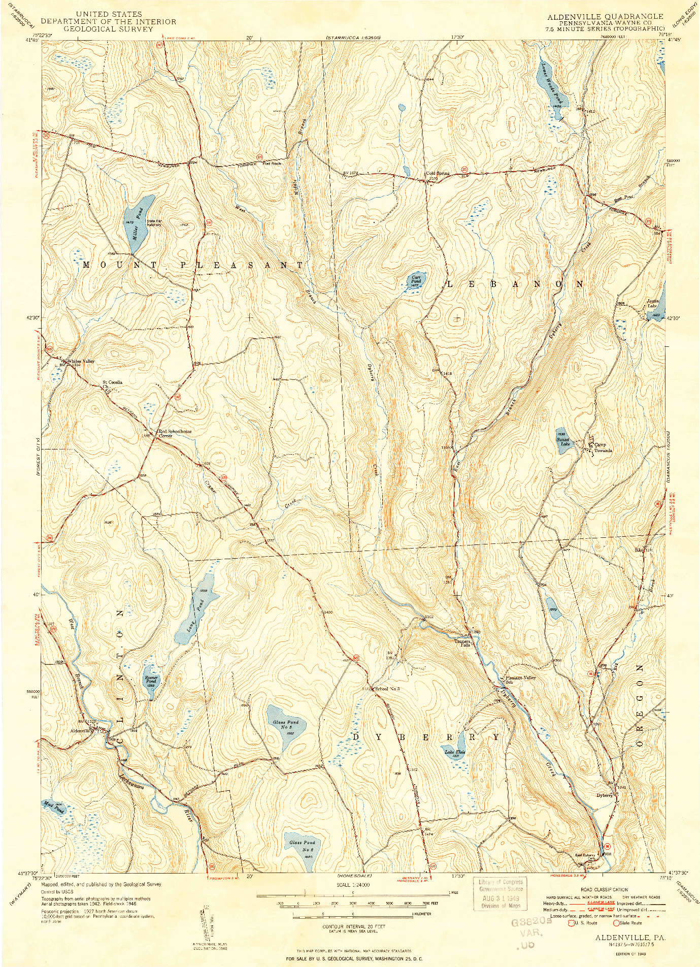 USGS 1:24000-SCALE QUADRANGLE FOR ALDENVILLE, PA 1949