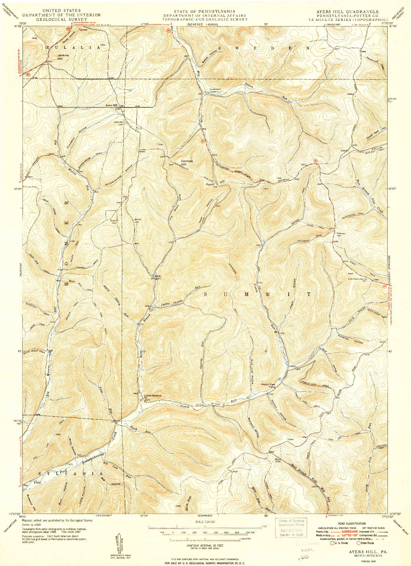 USGS 1:24000-SCALE QUADRANGLE FOR AYERS HILL, PA 1949