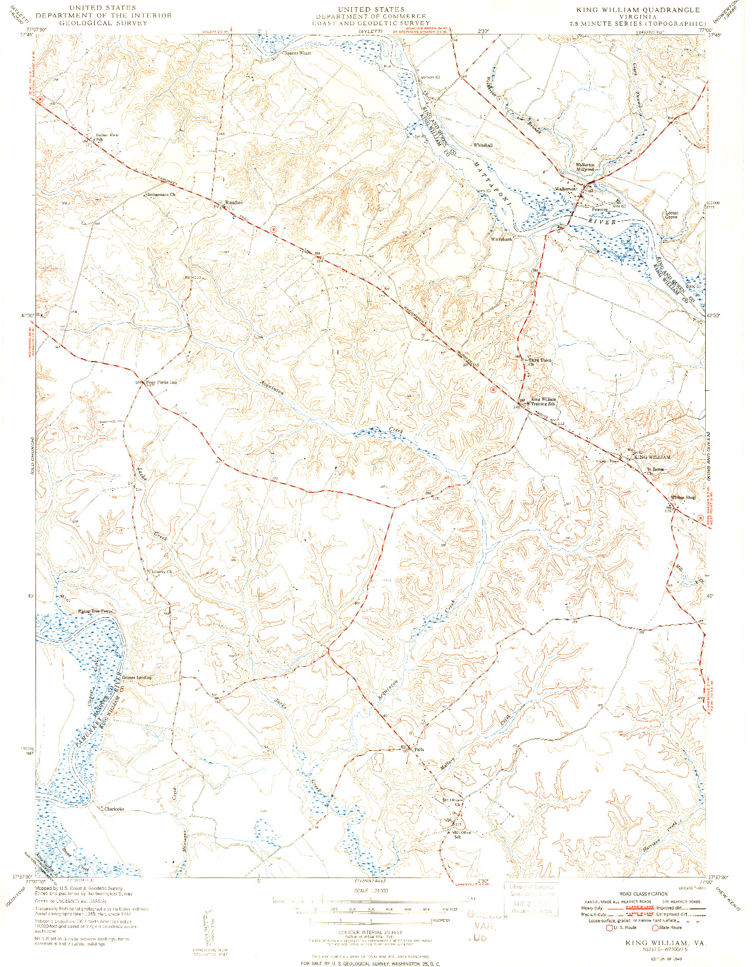 USGS 1:24000-SCALE QUADRANGLE FOR KING WILLIAM, VA 1949