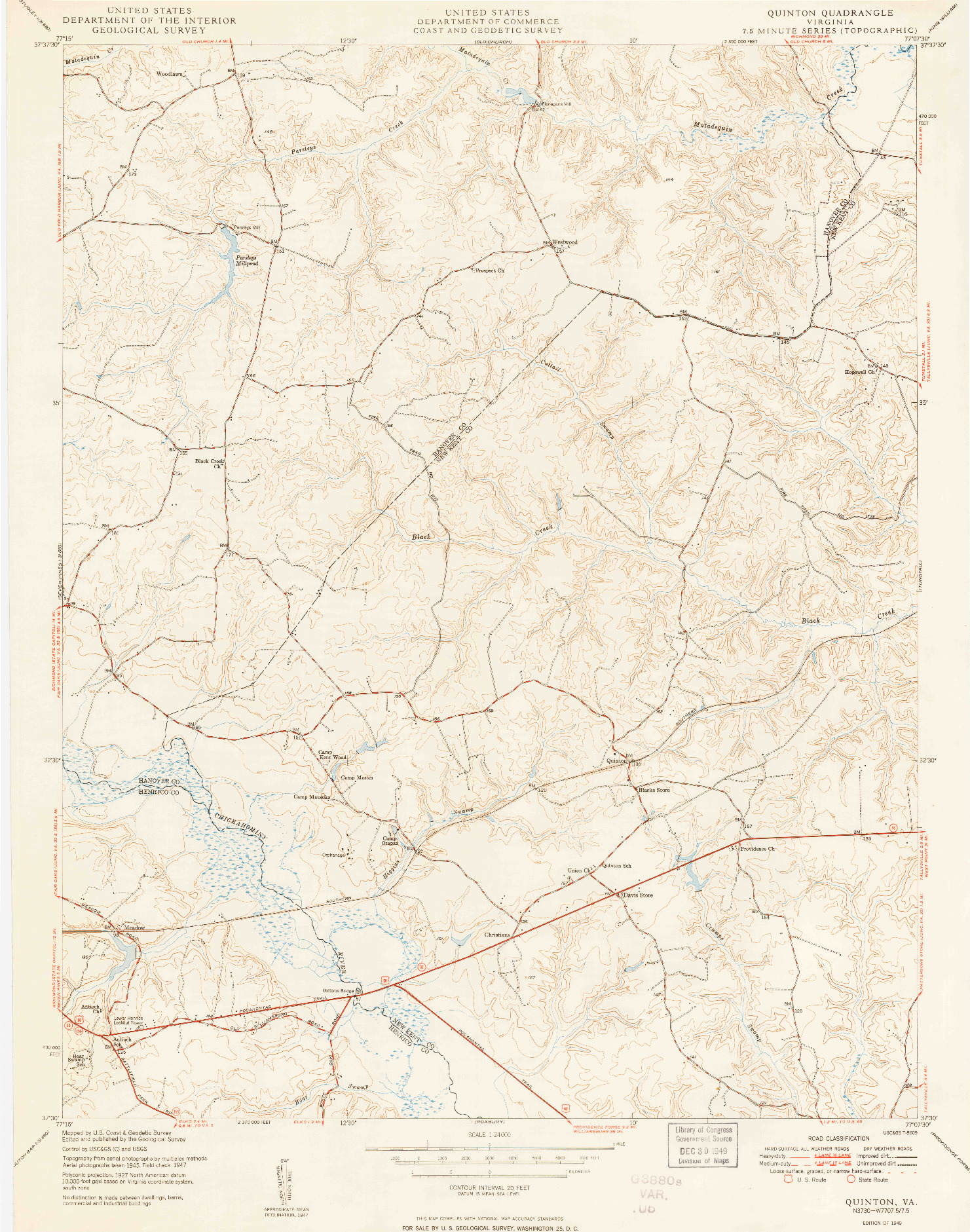 USGS 1:24000-SCALE QUADRANGLE FOR QUINTON, VA 1949