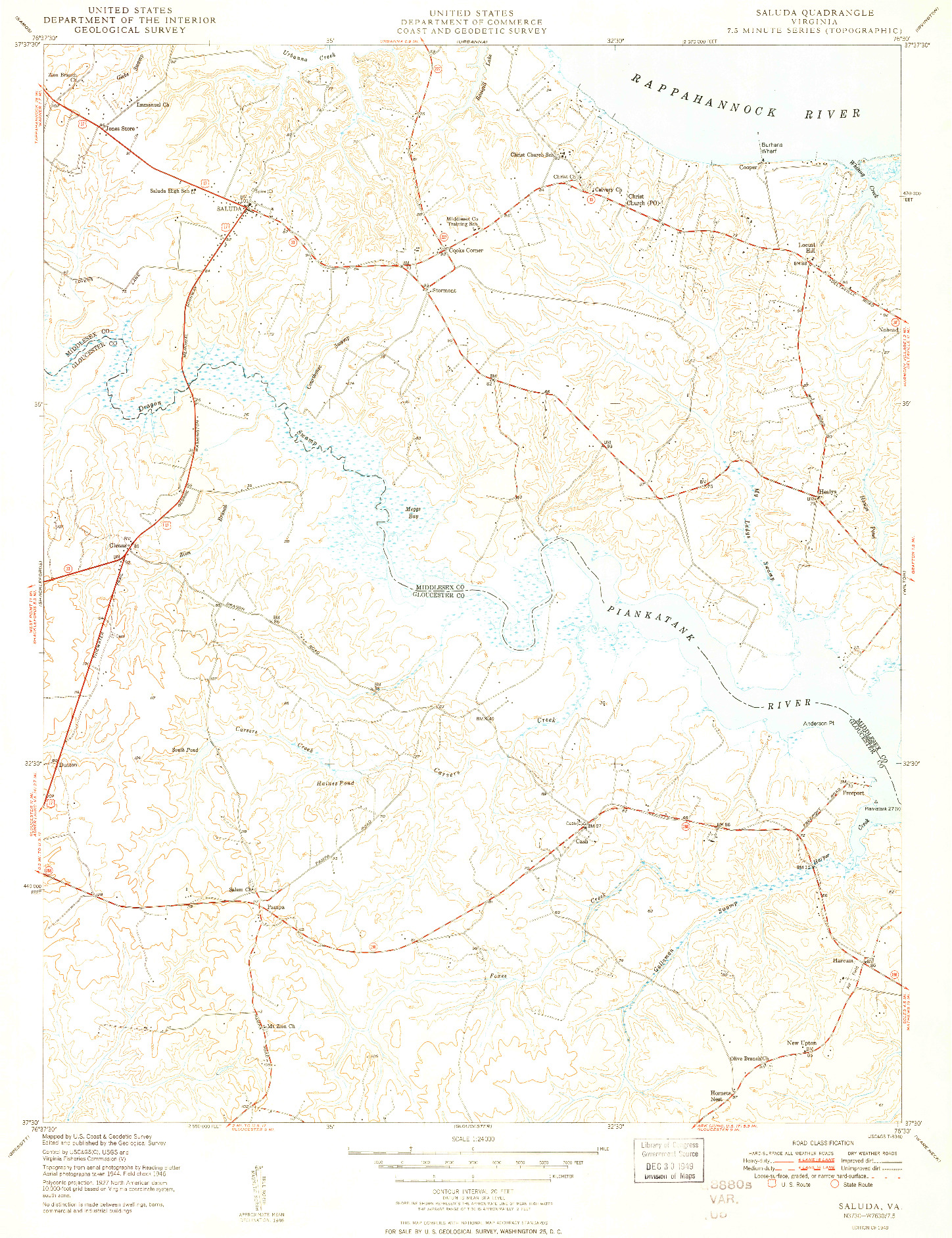 USGS 1:24000-SCALE QUADRANGLE FOR SALUDA, VA 1949