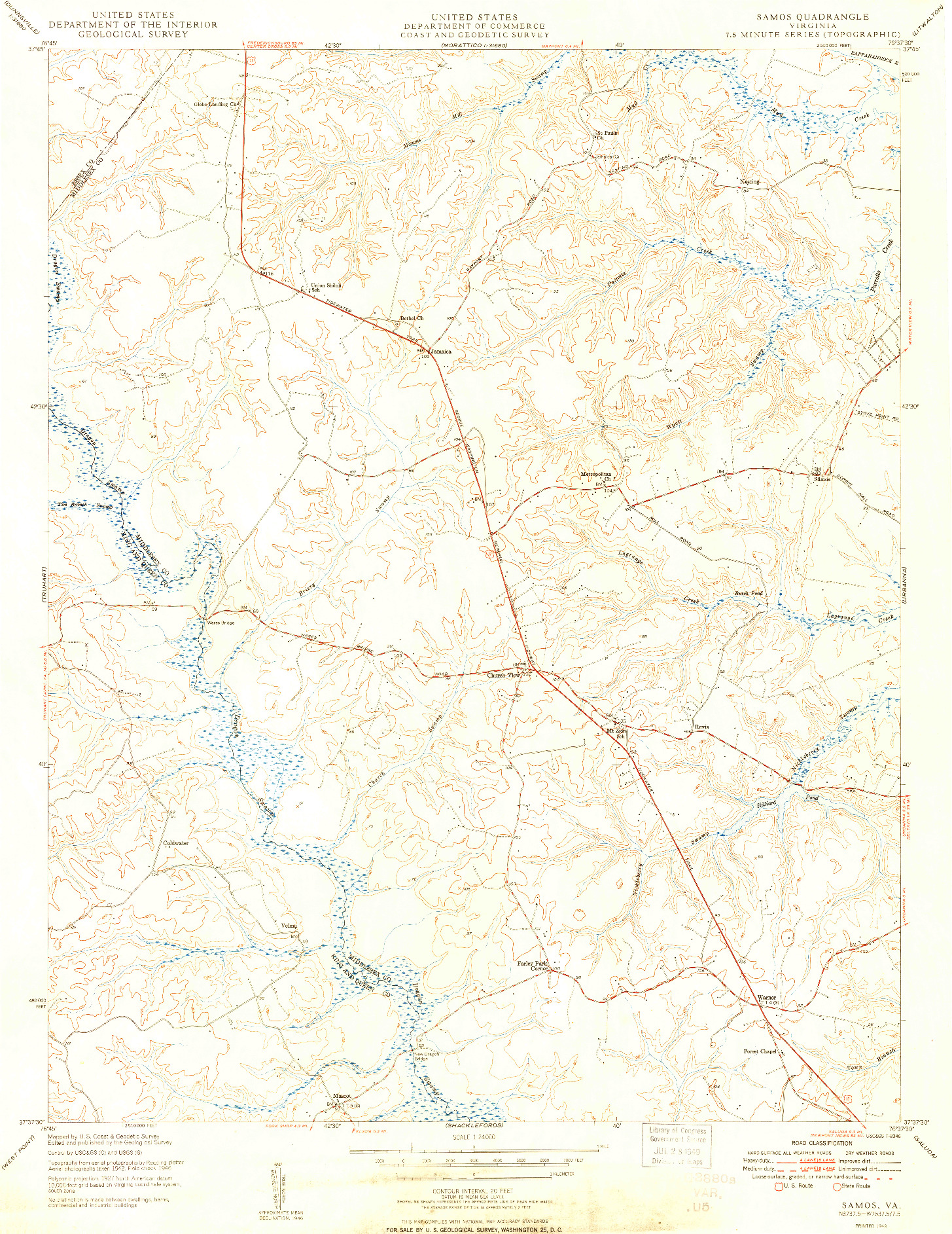 USGS 1:24000-SCALE QUADRANGLE FOR SAMOS, VA 1949