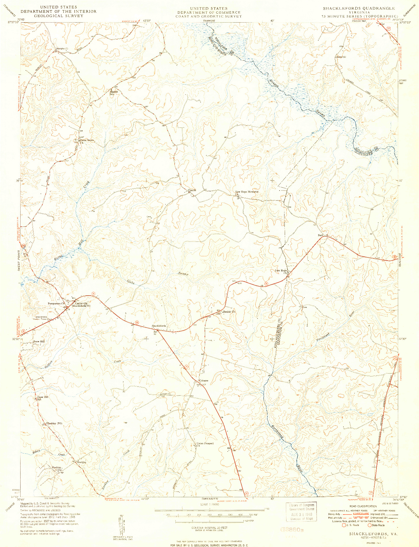 USGS 1:24000-SCALE QUADRANGLE FOR SHACKLEFORDS, VA 1949