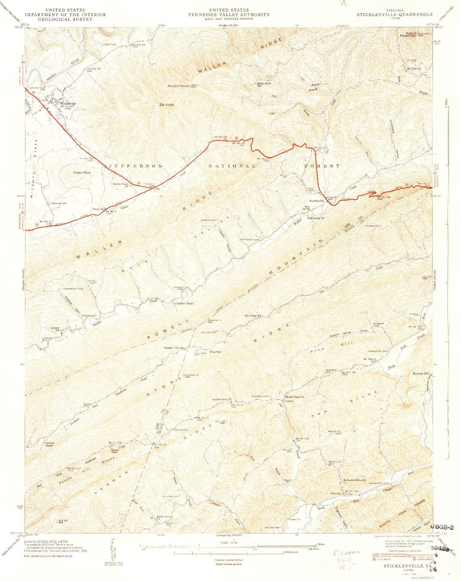 USGS 1:24000-SCALE QUADRANGLE FOR STICKLEYVILLE, VA 1948
