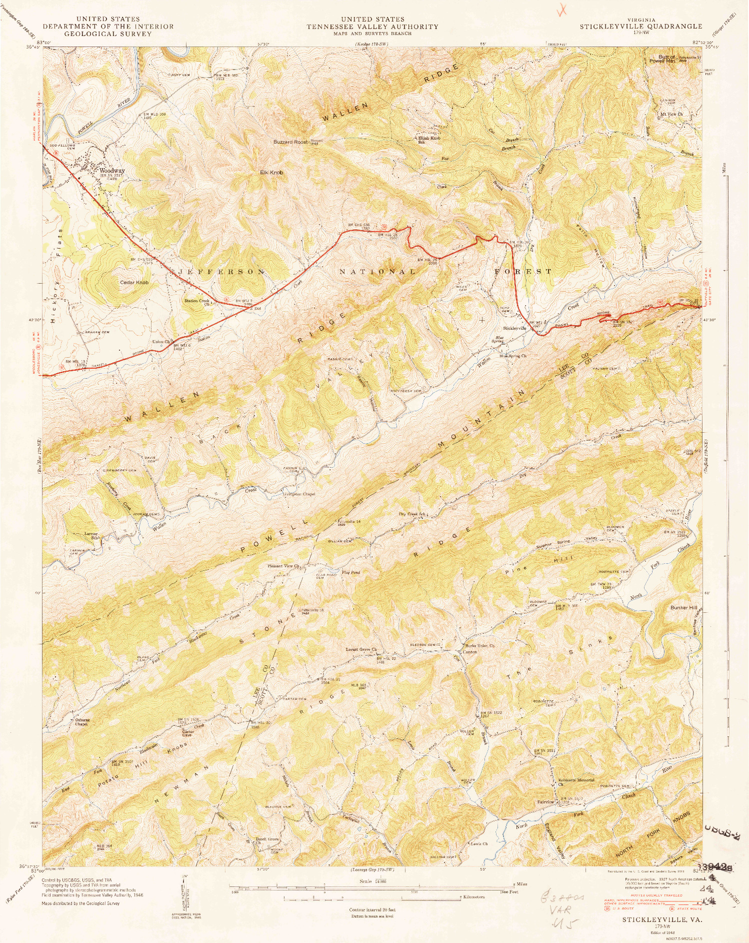 USGS 1:24000-SCALE QUADRANGLE FOR STICKLEYVILLE, VA 1948