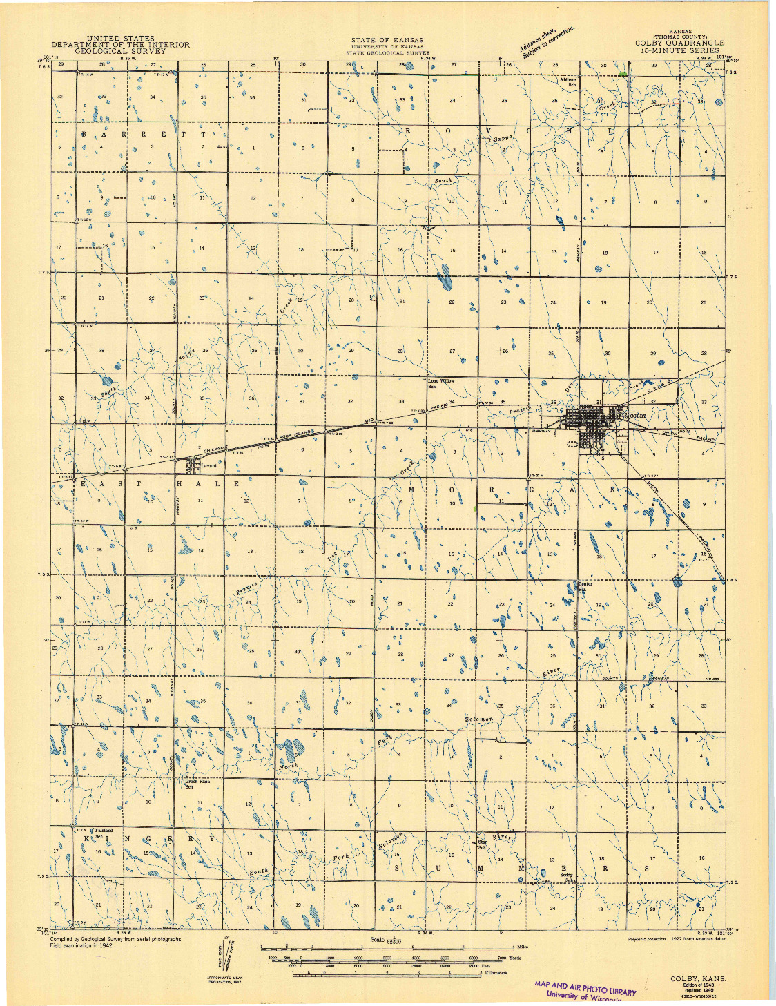 USGS 1:62500-SCALE QUADRANGLE FOR COLBY, KS 1943