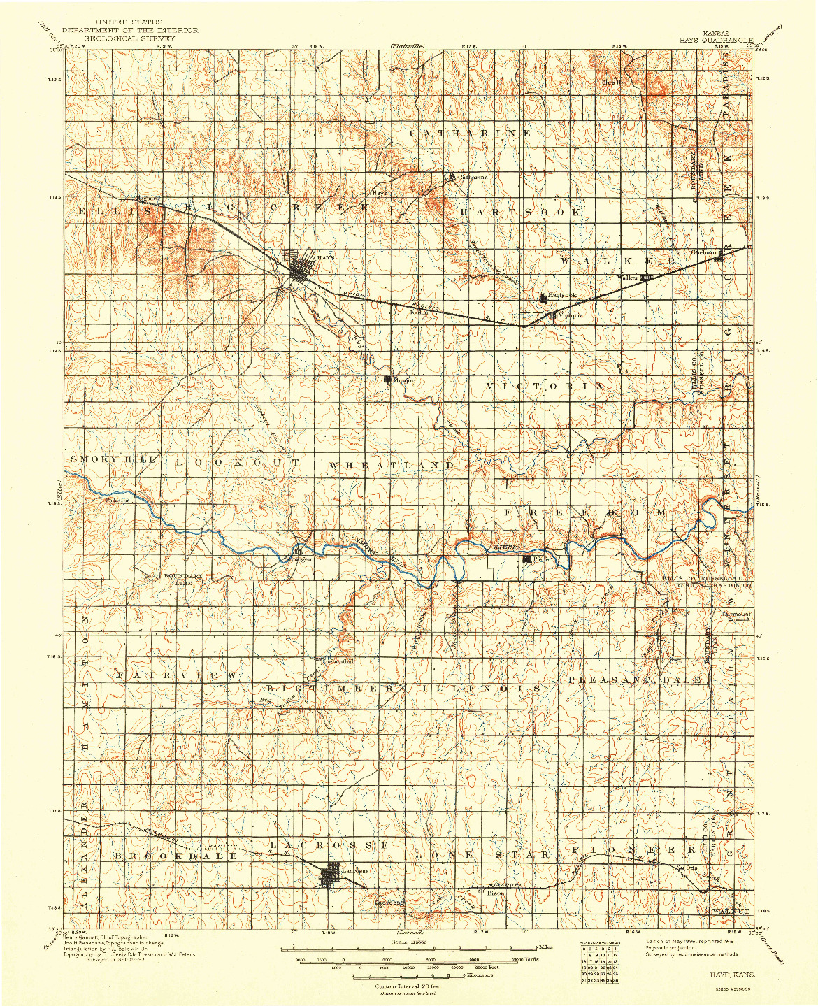 USGS 1:125000-SCALE QUADRANGLE FOR HAYS, KS 1896