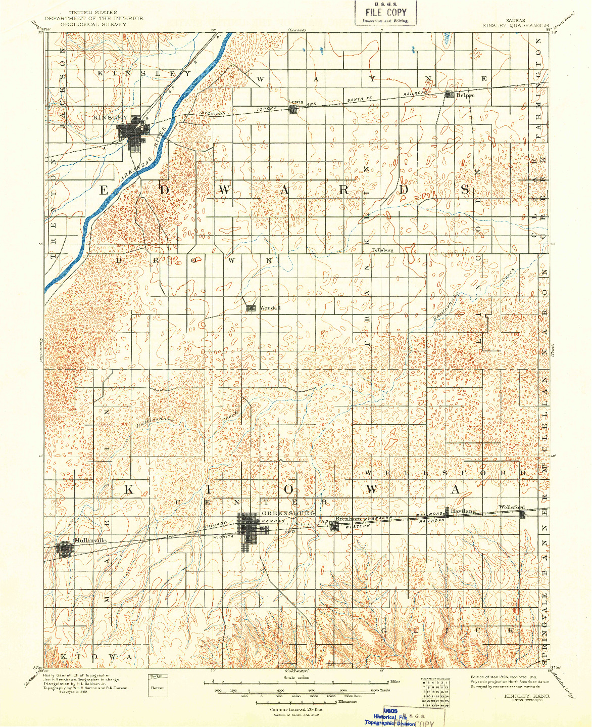 USGS 1:125000-SCALE QUADRANGLE FOR KINSLEY, KS 1894