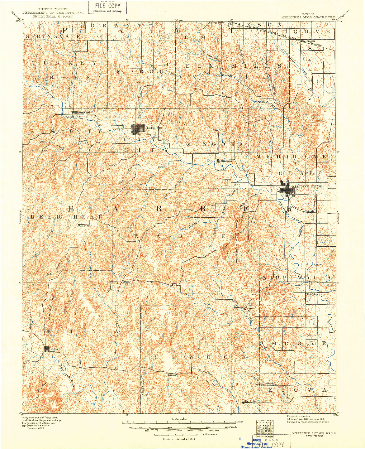 USGS 1:125000-SCALE QUADRANGLE FOR MEDICINE LODGE, KS 1893