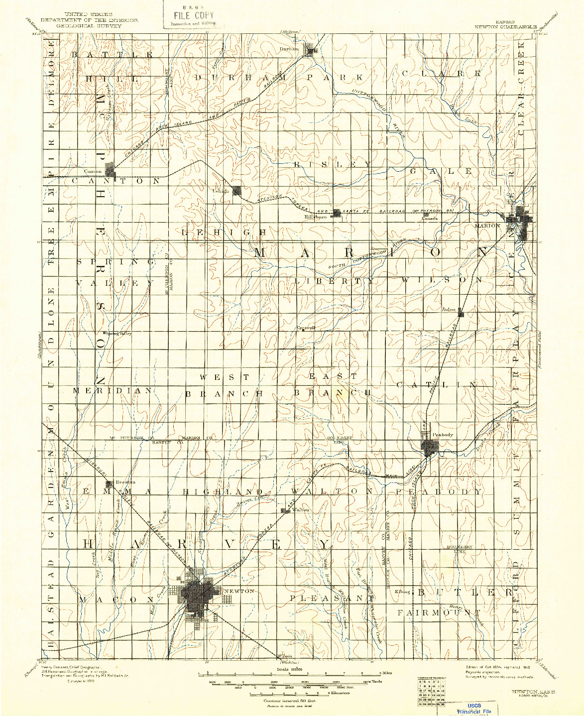 USGS 1:125000-SCALE QUADRANGLE FOR NEWTON, KS 1894