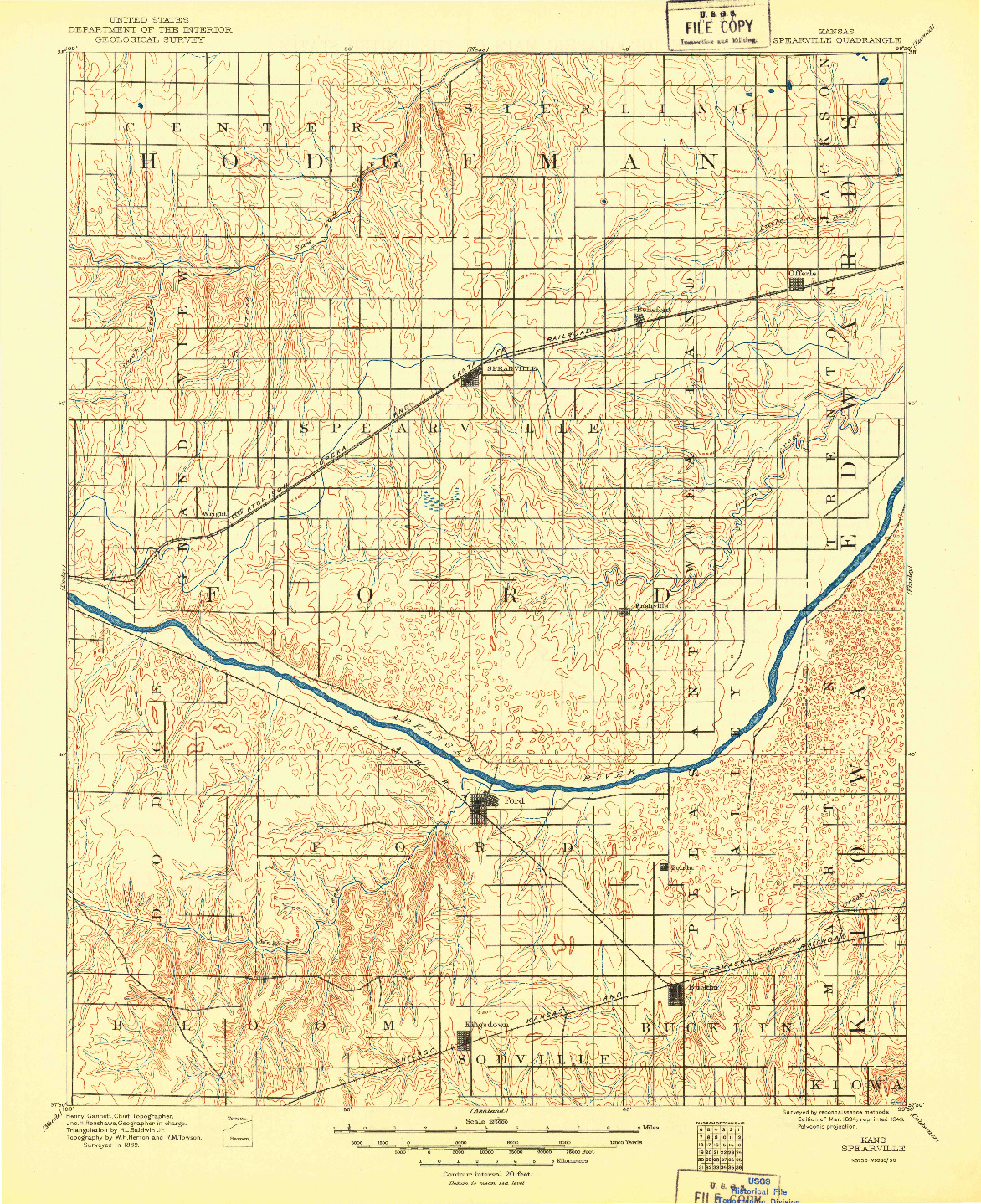 USGS 1:125000-SCALE QUADRANGLE FOR SPEARVILLE, KS 1894