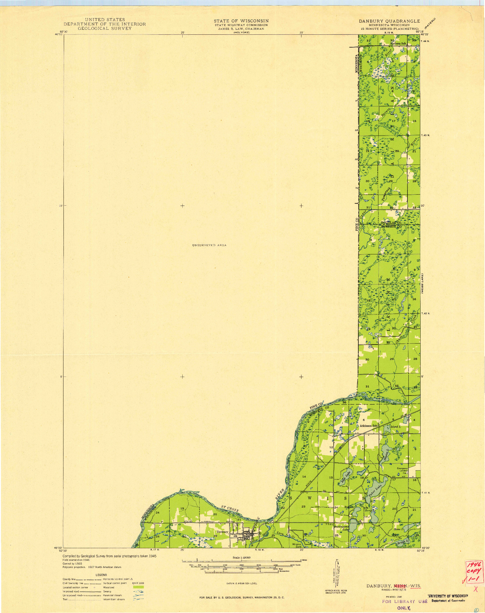 USGS 1:48000-SCALE QUADRANGLE FOR DANBURY, MN 1949