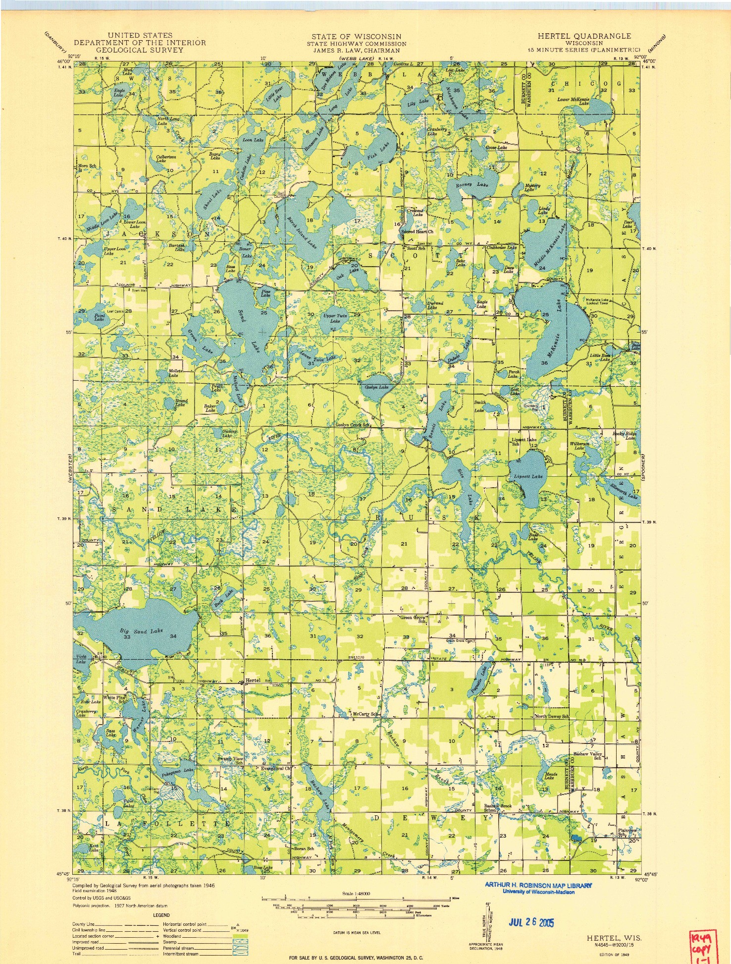 USGS 1:48000-SCALE QUADRANGLE FOR HERTEL, WI 1949