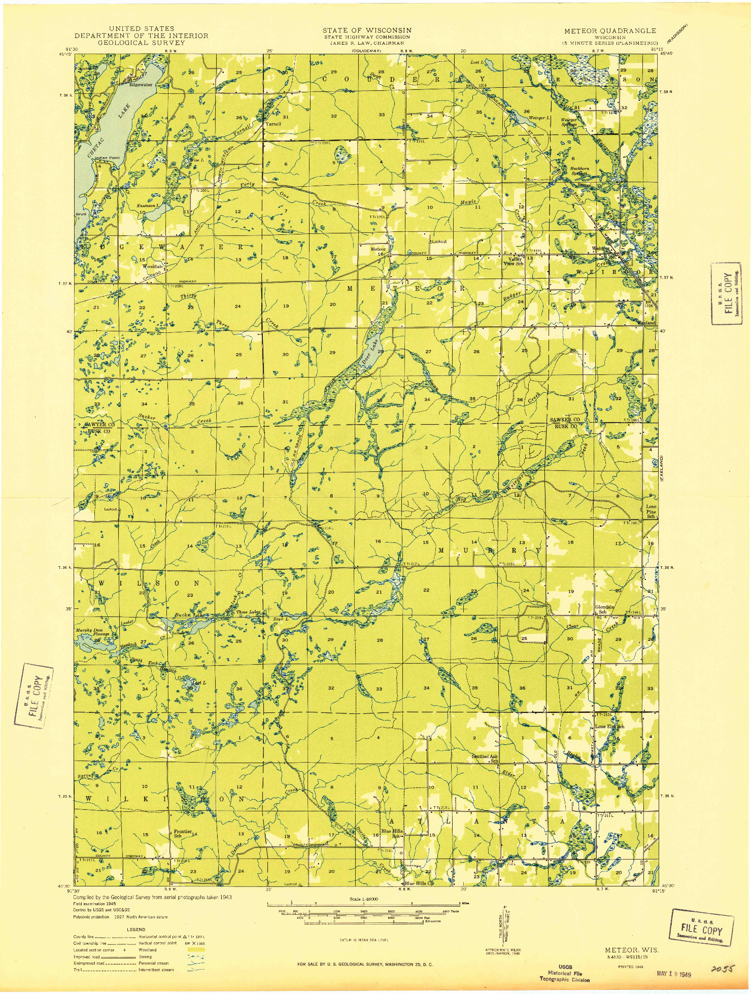 USGS 1:48000-SCALE QUADRANGLE FOR METEOR, WI 1949
