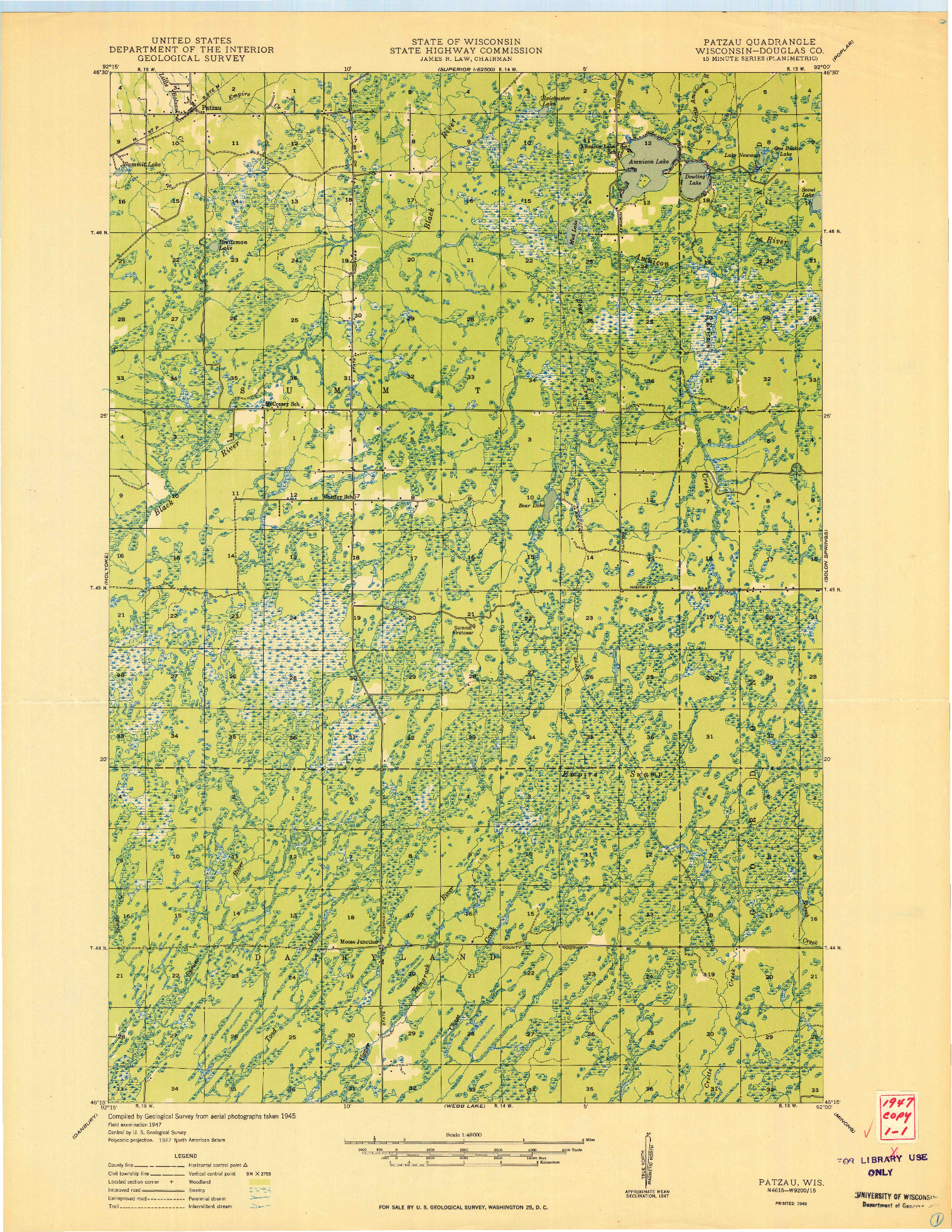 USGS 1:48000-SCALE QUADRANGLE FOR PATZAU, WI 1949