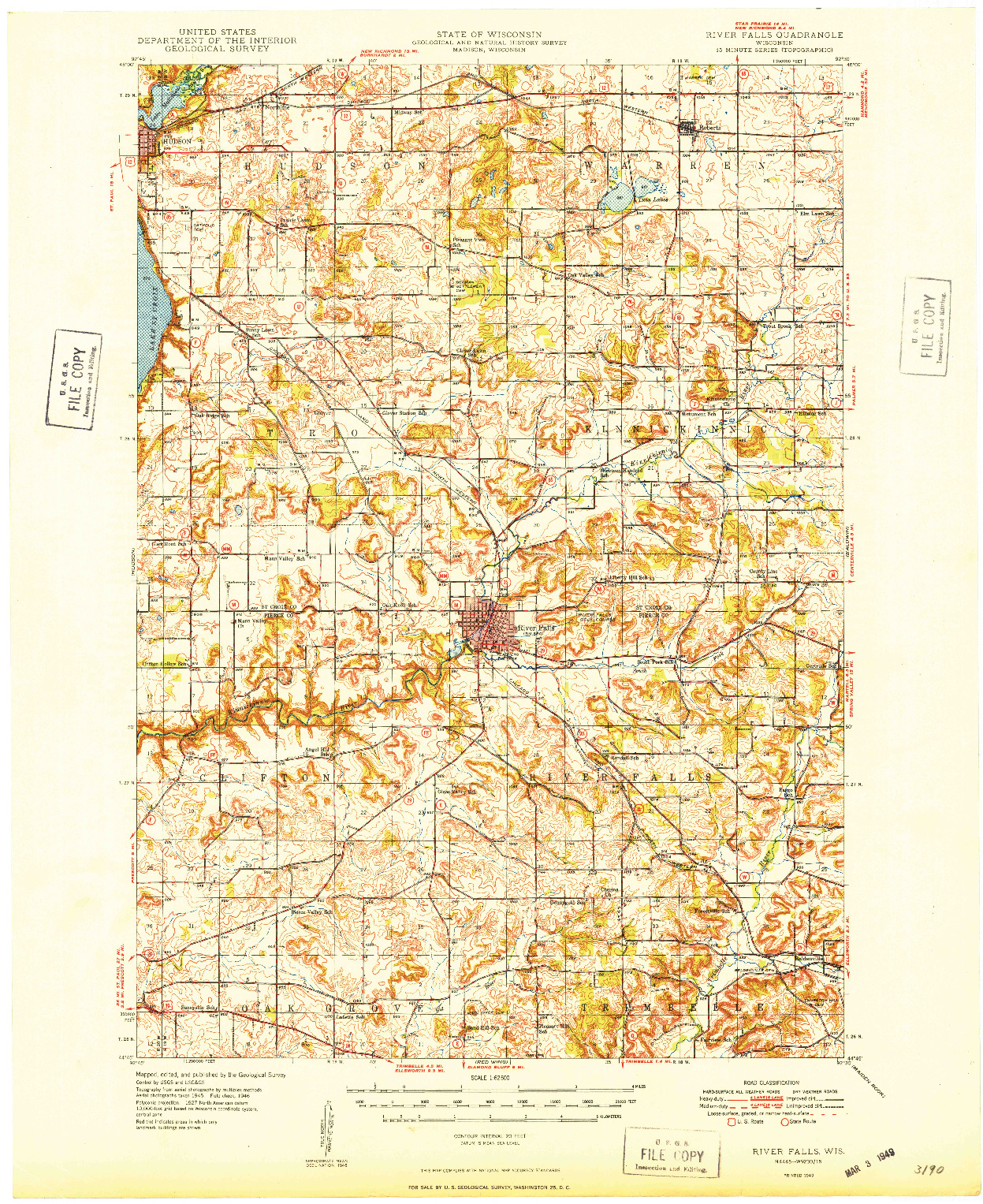 USGS 1:62500-SCALE QUADRANGLE FOR RIVER FALLS, WI 1949