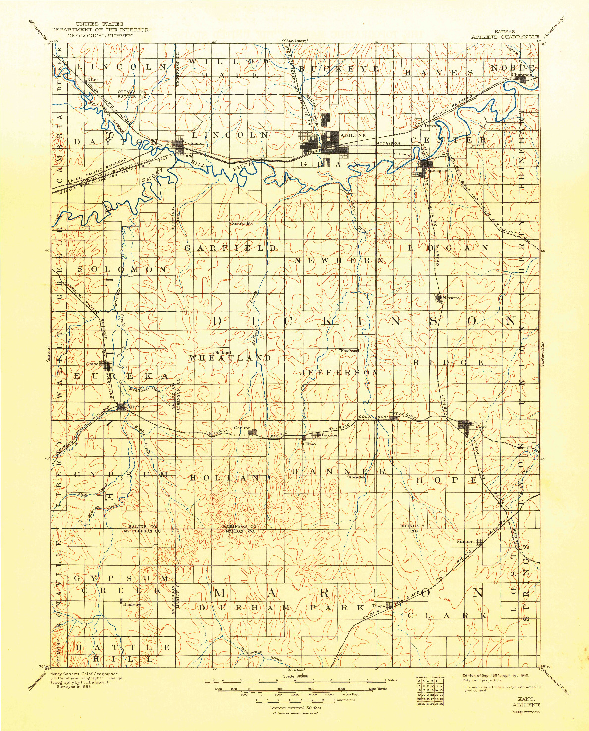 USGS 1:125000-SCALE QUADRANGLE FOR ABILENE, KS 1894