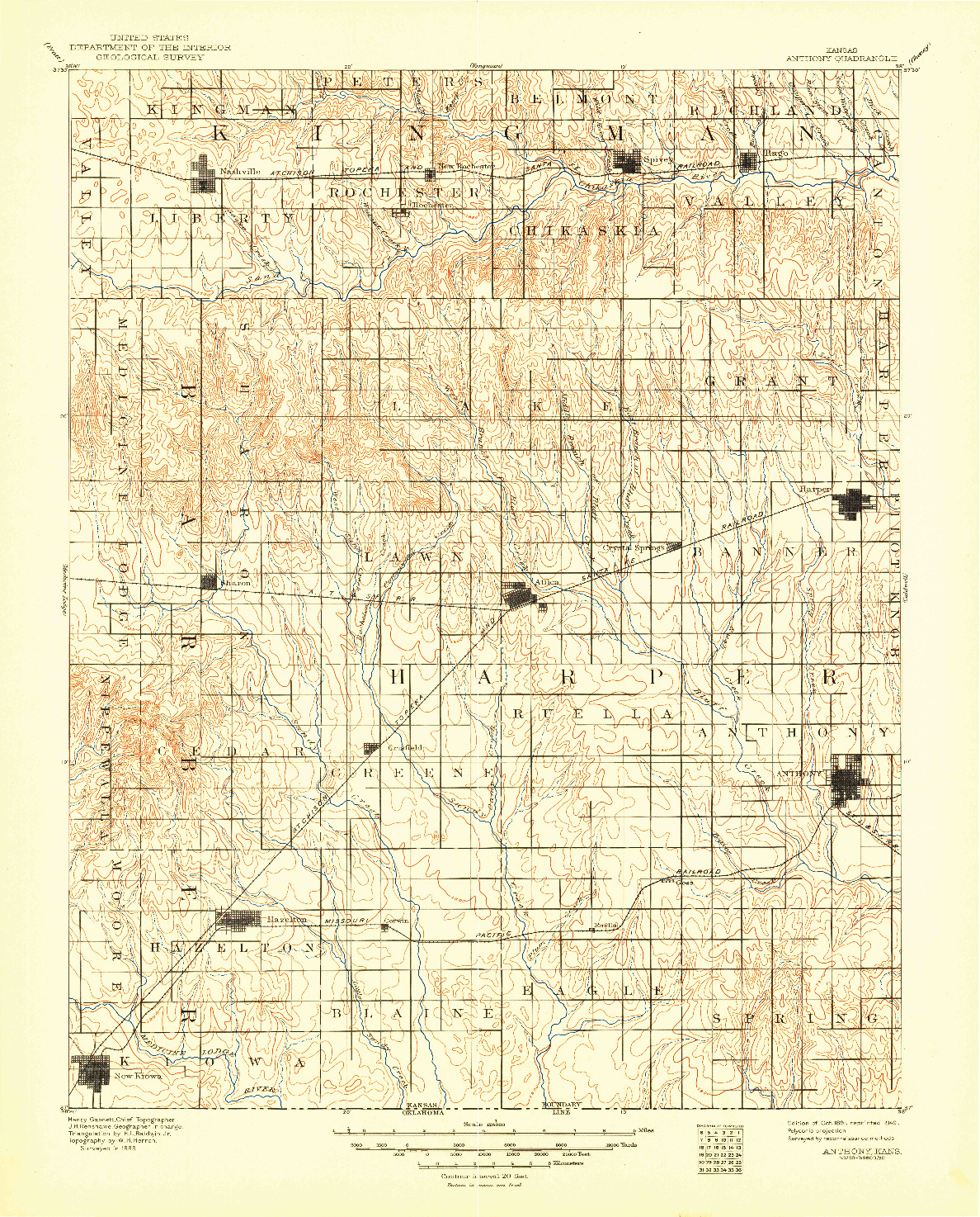 USGS 1:125000-SCALE QUADRANGLE FOR ANTHONY, KS 1891