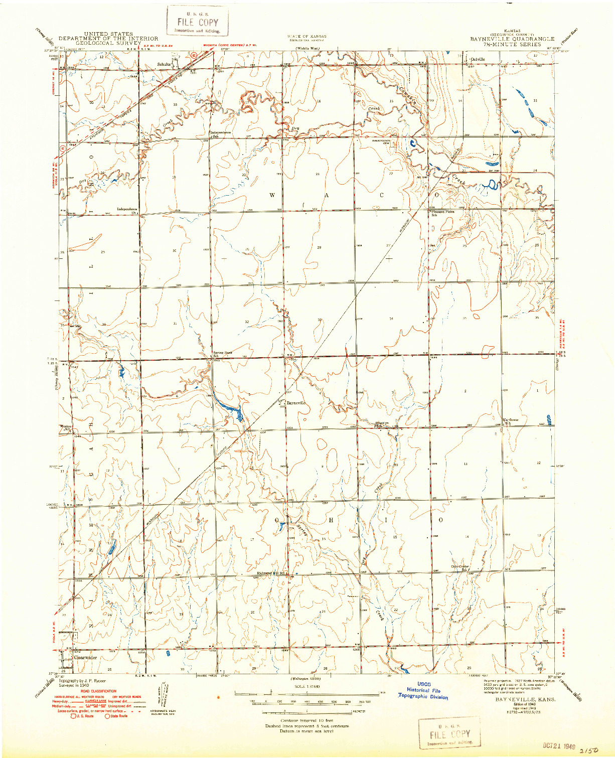 USGS 1:31680-SCALE QUADRANGLE FOR BAYNEVILLE, KS 1943
